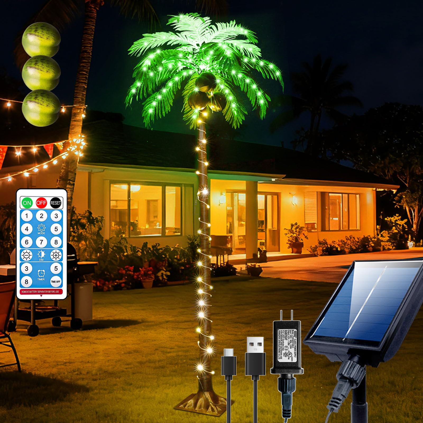 Amazon.co.jp: 6フィート LEDライト付きヤシの木 ココナッツ付き 屋外