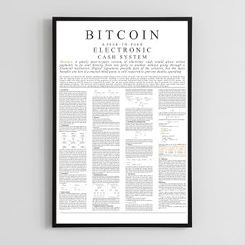 HumblePleb Bitcoin Whitepaper Crystal Porcelain Wall Art with Aluminum Frame, 12 x 18 Inch, Waterproof High-Gloss Crypto Decor White