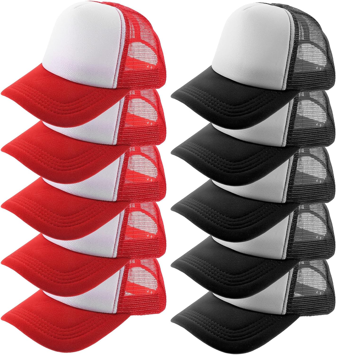 Baluue 10pcs Blank Mesh Baseball Caps for Heat Transfer, Polyester Trucker Hats for Men and Women, Black and Red Mesh Caps for Outdoor Sports and DIY Sublimation