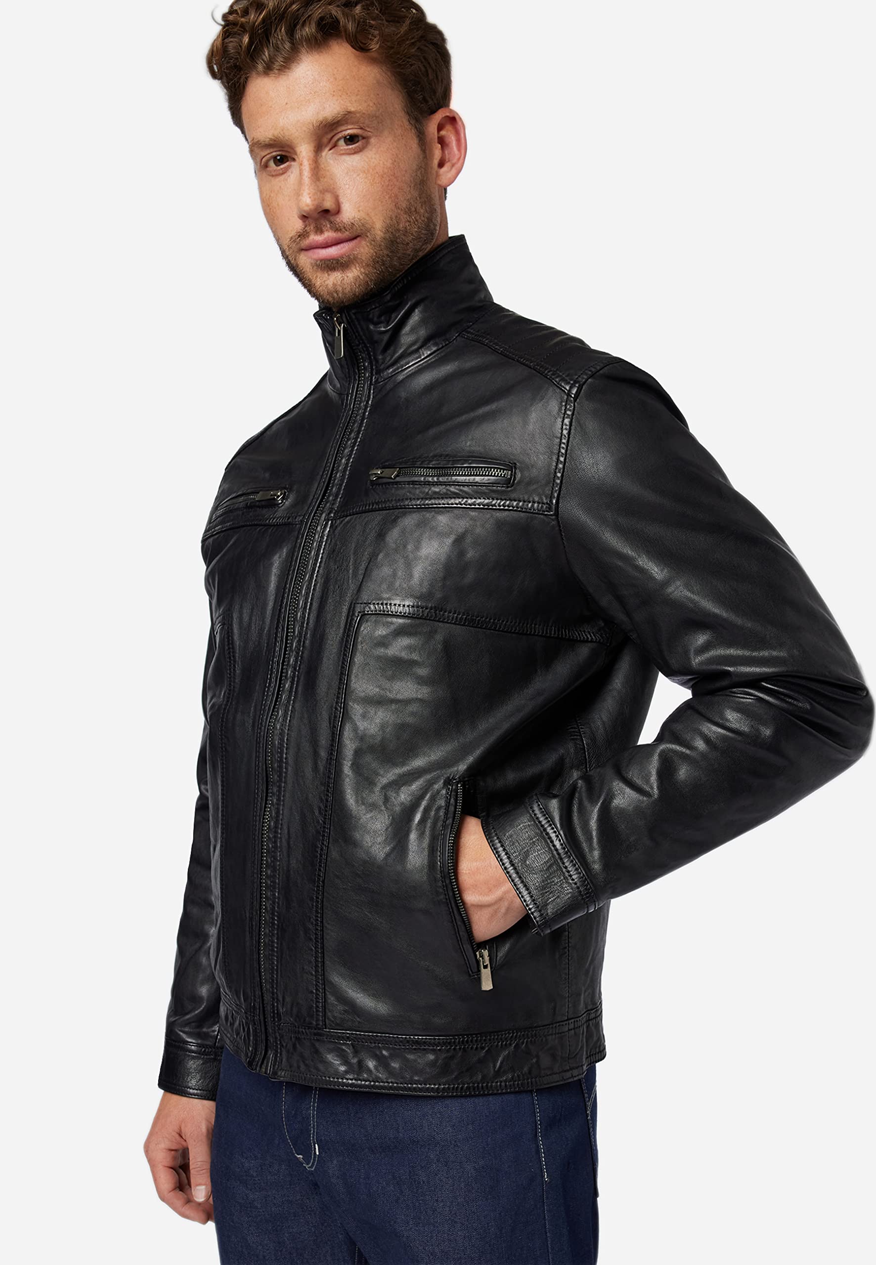 Albat Herren Bikerjacke aus Premium Lammleder