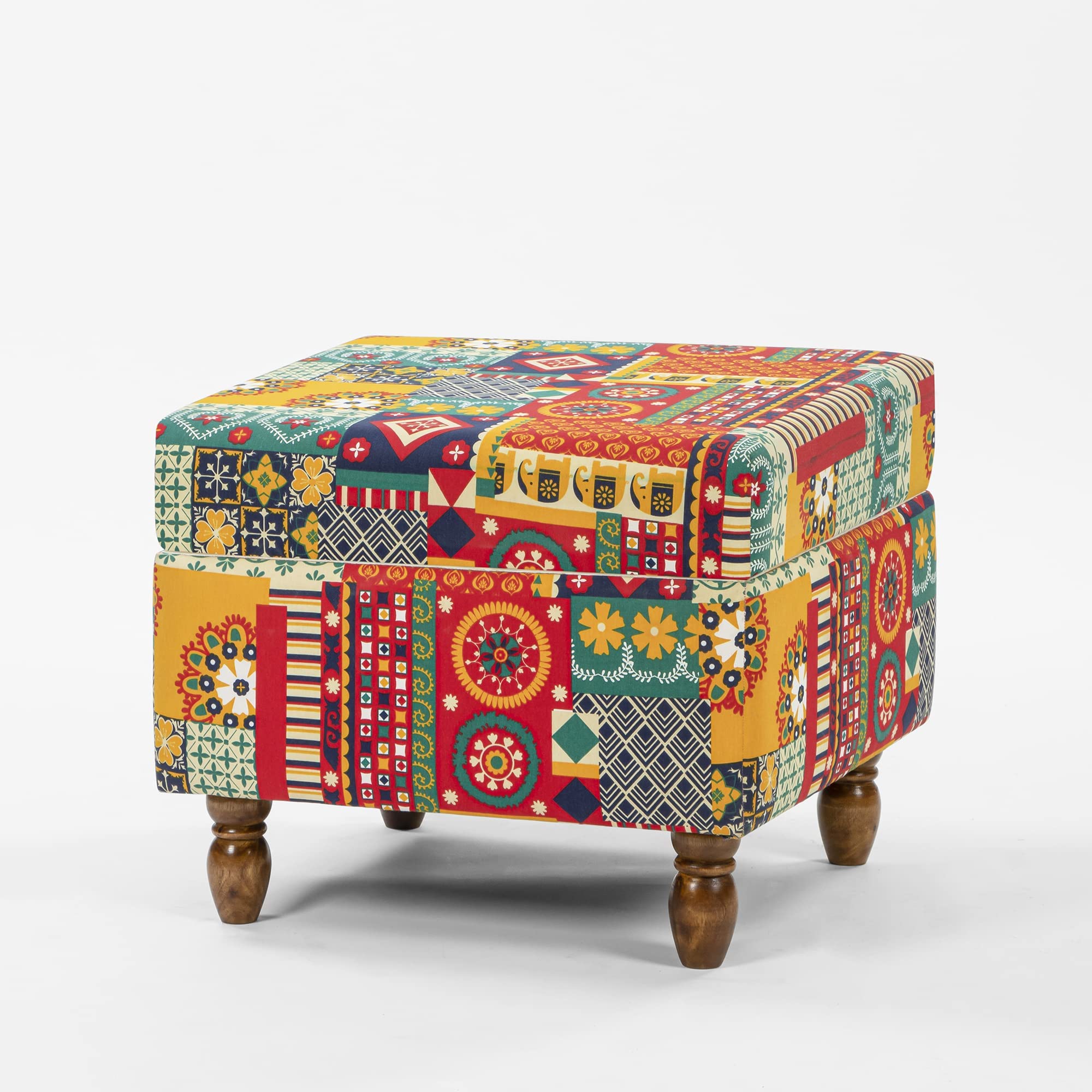 Chumbak Modern Trunk Storage Ottoman - Floral Swirls (1 Seater Ottoman, Sheesham Wood, Red)-image-6