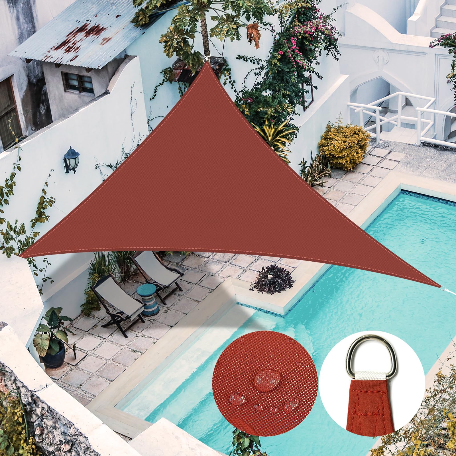 RICHIE Sun Shade Sail Angle 4.2x4.2x6m Waterproof, 98% UV Block Awnings for Patios with Free Rope Sunscreen Awning Canopy