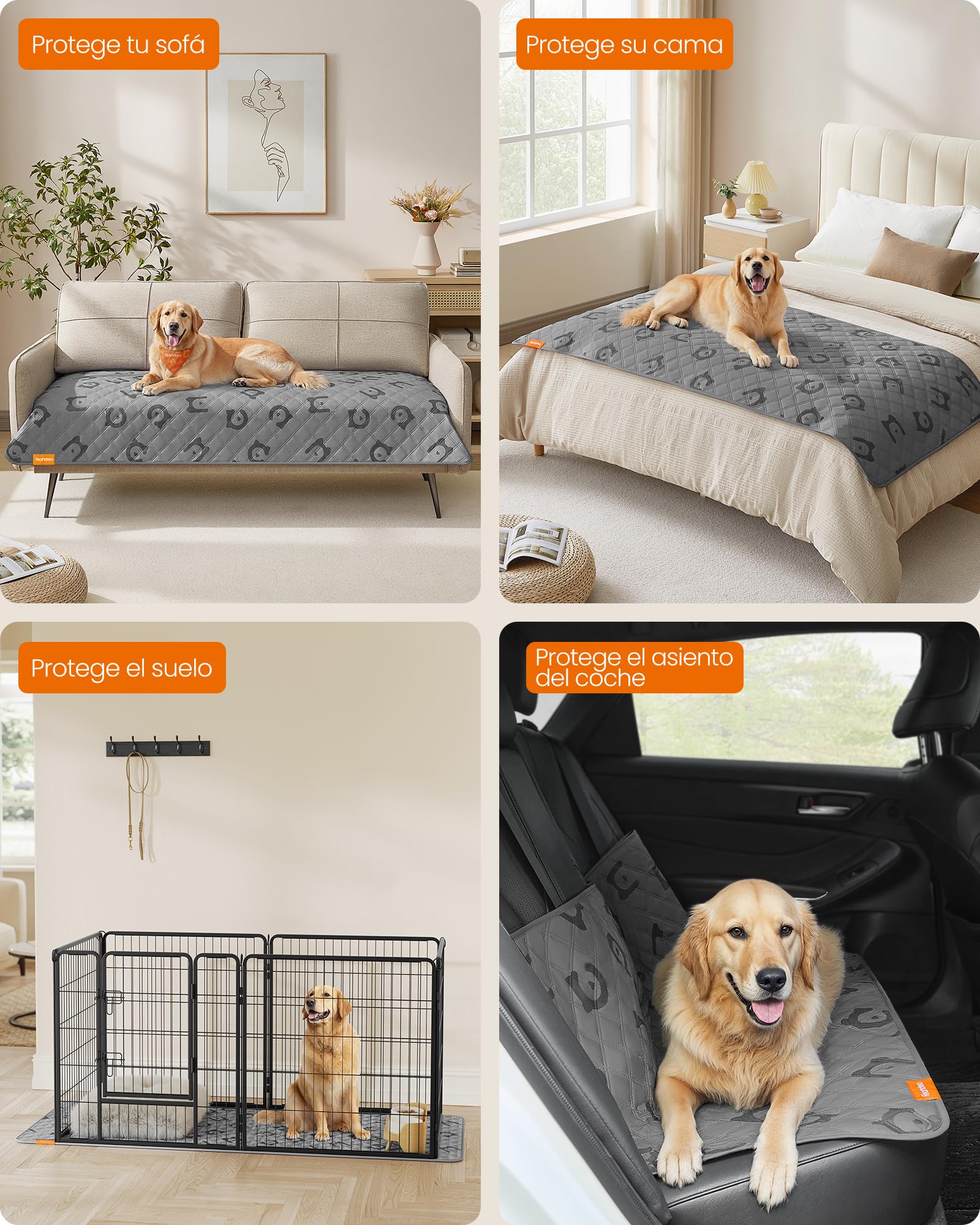 Feandrea Manta Impermeable para Perros Grandes, 178 x 76 cm, Funda Lavable a Máquina para Sofá, para Mascotas, Antideslizante, Acolchada, Gris Paloma PPB025G01