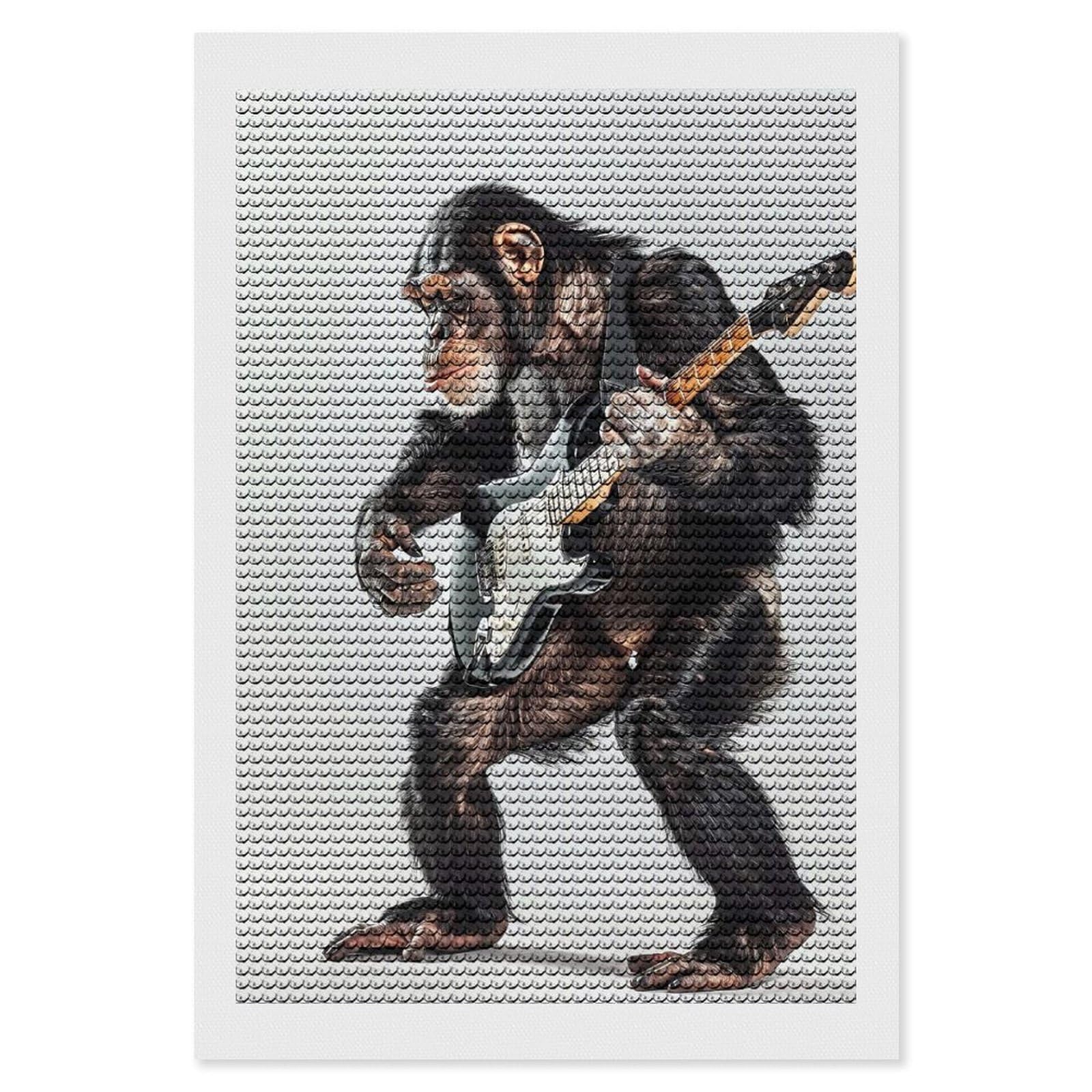 Junmoney Chimpanzee Guitar Crystal Diamond Art Kit 8"x12", Modern Decor, Boho Decor, Wall Art Gift, Decorative Artwork, Creative Hobby