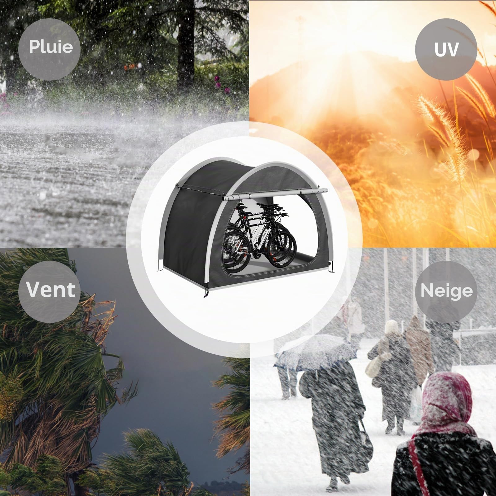 Abri Velo Exterieur, Housse Velo Extérieur Protection pour 2-4 Vélos, Cabanon Jardin, Abris de Jardin, Abri Moto, Cabane Imperméable et Anti-UV, Tente Rangement Carport, 210 x 150 x 165 cm