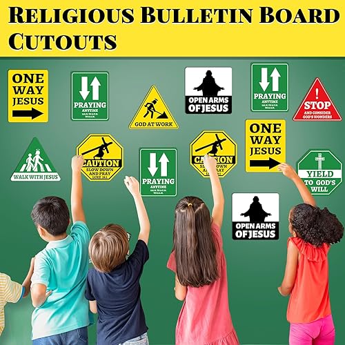 Miniatura 5 de 27 piezas de recortes religiosos de construcción de Jesús, señal de tráfico de tráfico para Jesús, cumpleaños, aula, tablón de anuncios, decoración