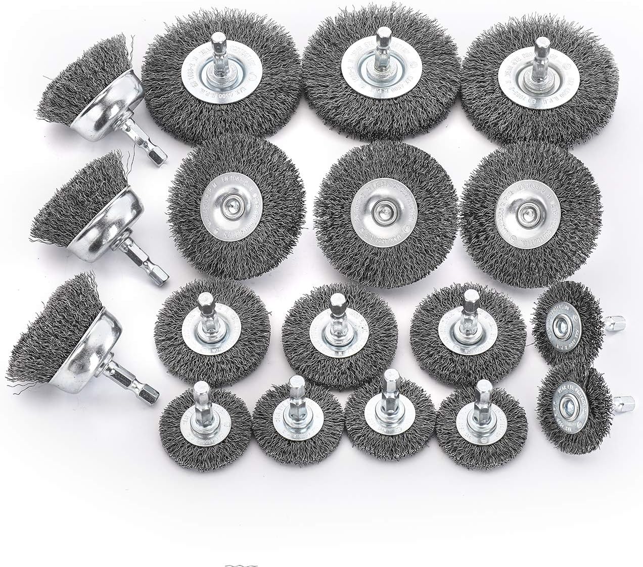 HOYIN-18PC(3PACK 6Piece) Wire Wheel Cup Brush Set|Coarse Crimped Carbon Steel|1/4In Round Shank|for Drill