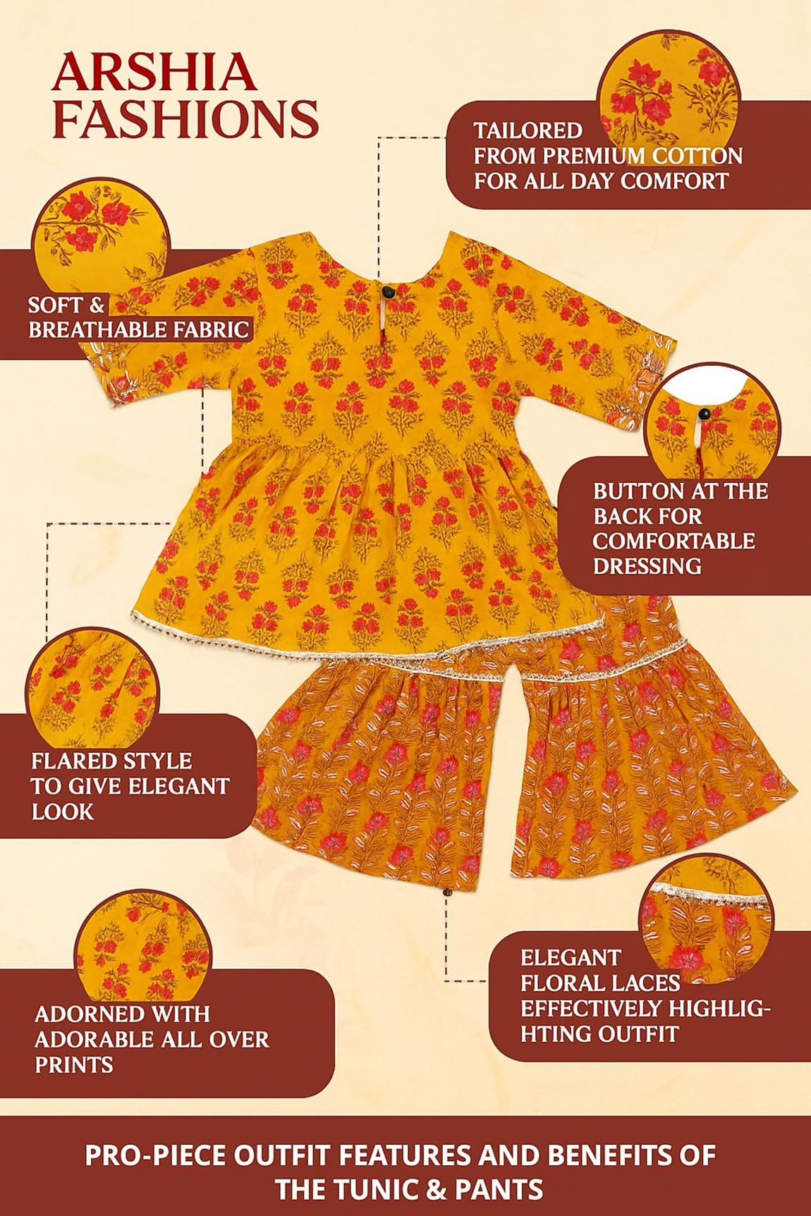 Arshia Fashions Baby Girl's Cotton Sanganeri/Floral Printed Kurti With Sharara Dress Clothing Set 4