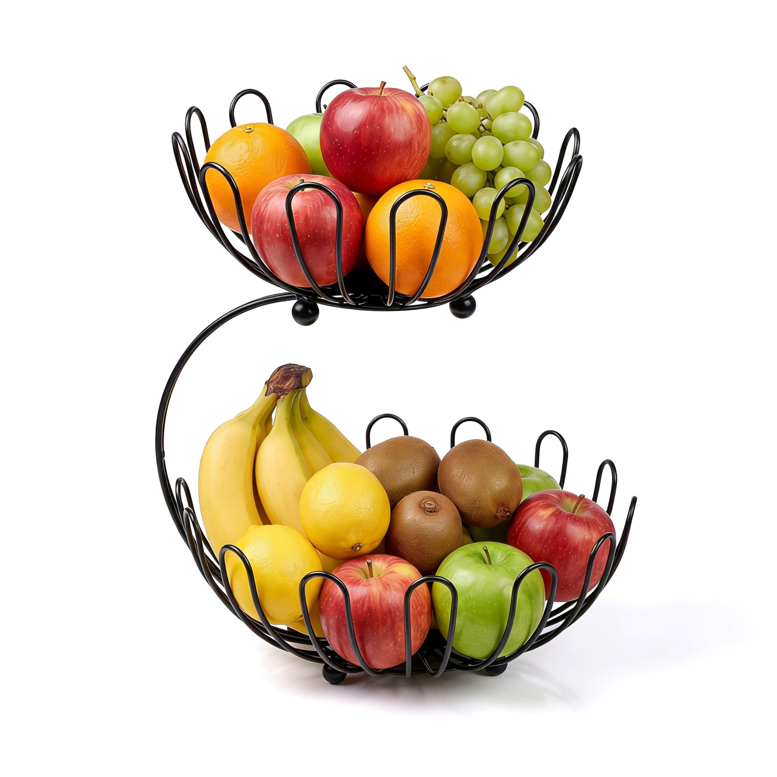 Crystals 2 Tier Fruit Storage Basket Countertop Kitchen Rack – Metal Vegetable Bread Bowl Stand, Space Saving Fruit Holder Organiser for Kitchen Counter, Pantry, Dining Room & Home Use