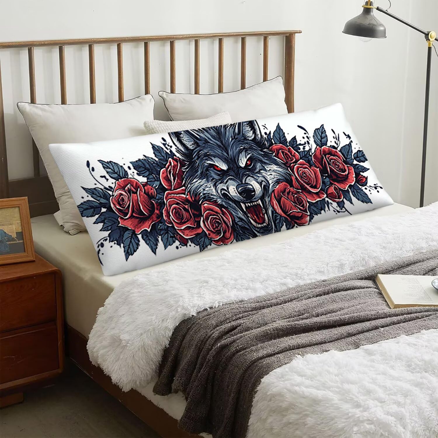 Oreiller de Corps pour Adultes 1 Paquet 120 x 50cm Velours Oreiller Coussin de Grossesse Dormir Oreiller Dormeur Latéral Long Coussin Long sur Le côté, D'intérieur Traversin (Le Loup Rose) v-447