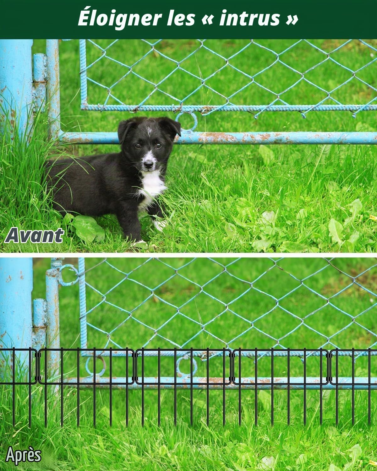 25 pièces Clôture de jardin décorative en métal, 8,2 m(L) x 43 cm(H), Barriere jardin exterieur pour animaux, Cloture chien pour parterre de fleurs, cour