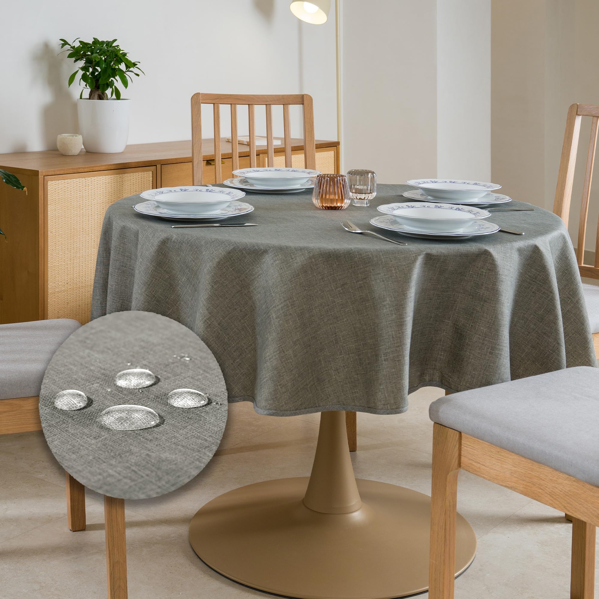 Tovaglia Antimacchia Rotonda Impermeabile 160cm Φ Diametro Grigia Made in Italy Tovaglie Copri Tavolo da Interno Elegante per Occasioni Natale da Tavola Giardino Esterno Poliestere Idrorepellente
