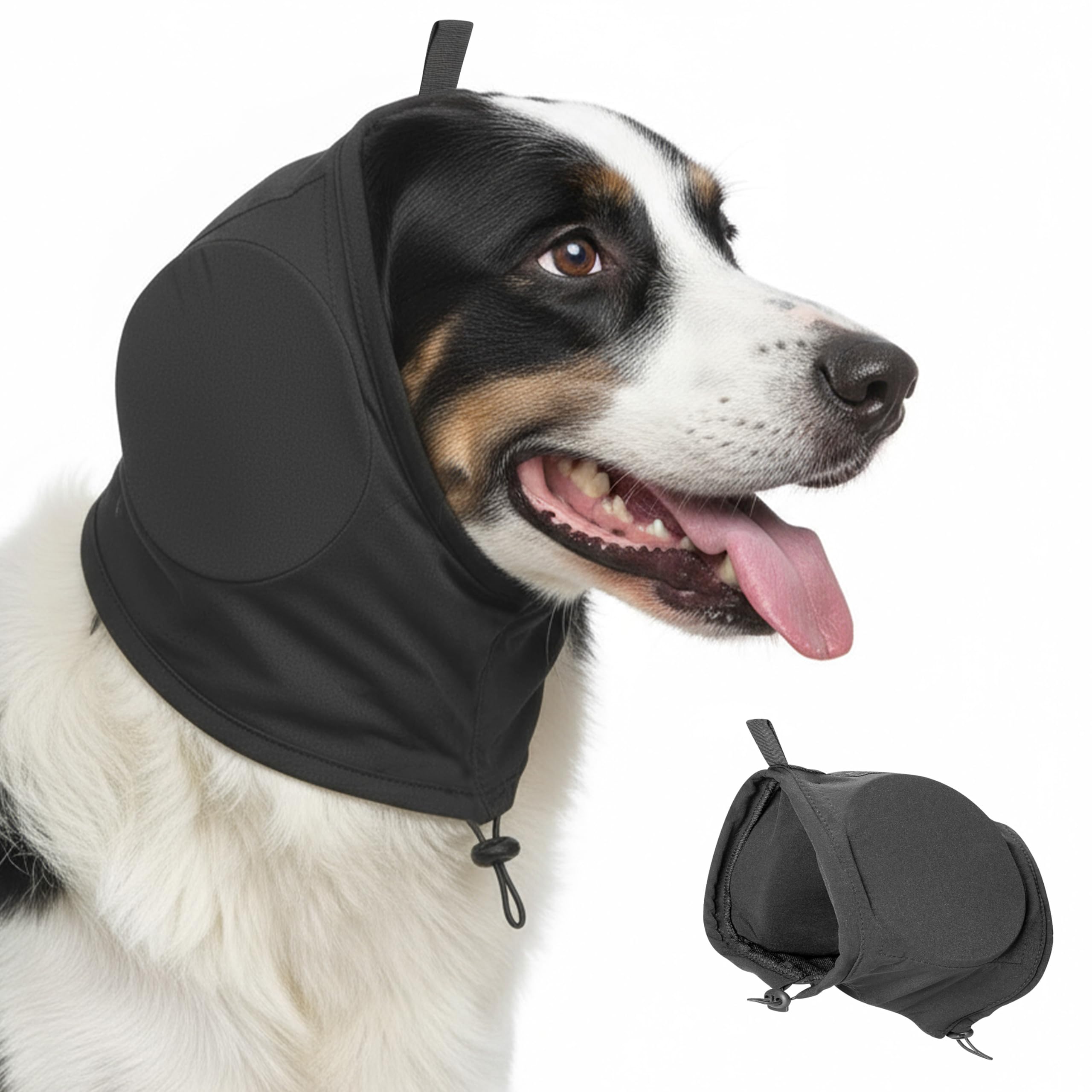 Wood Homing Dog Ear Defender Noise Cancelling - Warm Dog Ear Protector Muff Warp for Calming Anxiety Relief Hear Protection Adjustable Puppy Head Cover Hat for Sleep Groom Drying Firework Thunder (L)