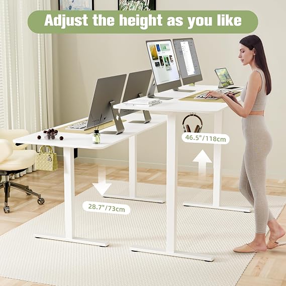 ERGOMAKER Electric Standing Desk 160x70cm, Height Adjustable Stand Up Desk with Backpack Hook and Memory Smart Handset, White