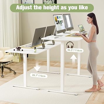 ERGOMAKER Electric Standing Desk 160x70cm, Height Adjustable Stand Up Desk with Backpack Hook and Memory Smart Handset, White