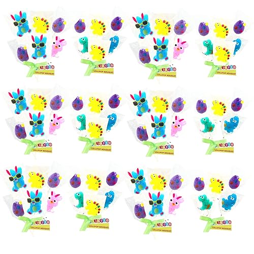 Ramos de paletas con dinosaurios, huevos y conejitos, relleno de cesta de caramelo para niñas, paquete a granel de 12