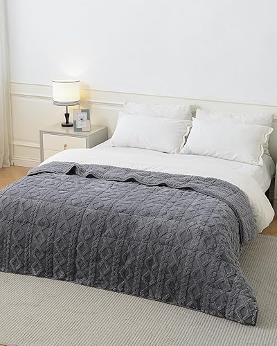 Miniatura 8 de Topblan Manta con peso tamaño individual, 12 libras, manta con peso suave con sherpa lanudo de tamaño doble, manta tejida jacquard elegante y cálida