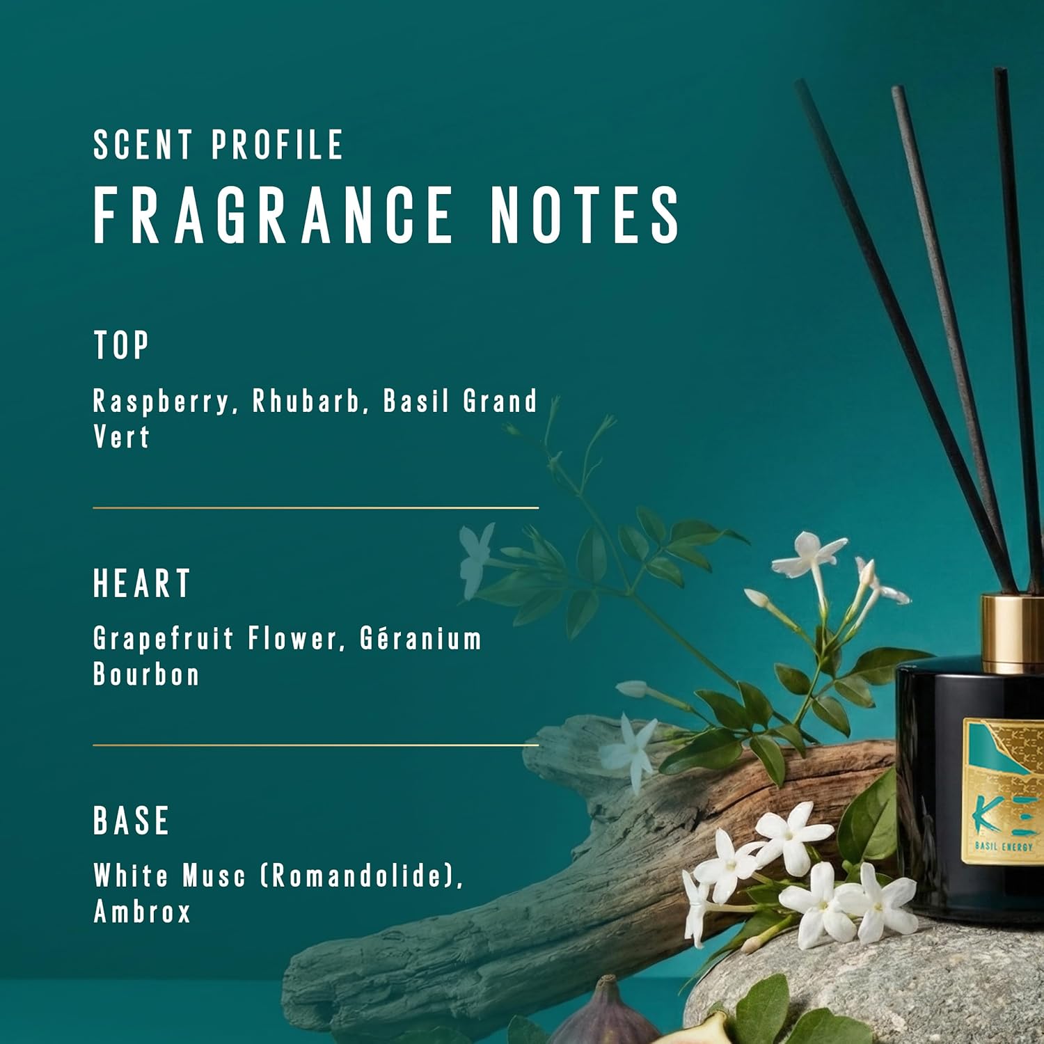 Scent Beauty K-3 Basil Energy Reed Diffuser – Fresh Fruity Aroma and Basil Fragrance for Home – Balanced Modern Fragrance with Crisp and Uplifting Aroma – 200 ml