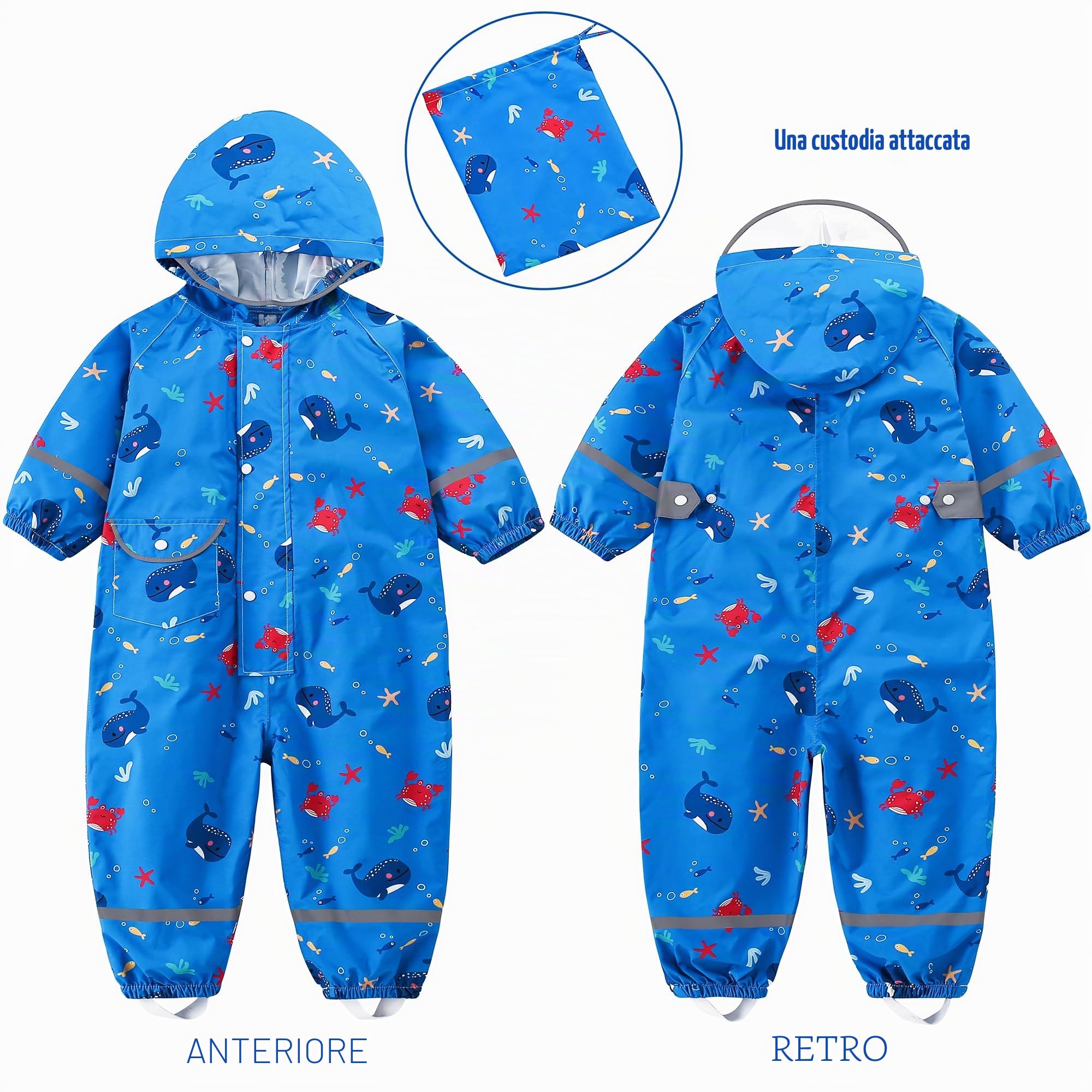Fewlby Tuta Impermeabile Bambino, Tuta Pioggia Bambini Giacche Impermeabili Poncho Antipioggia con Cappuccio Ragazze Ragazzi Giacche da Pioggia in Cartone Animato per 1-10 Anni