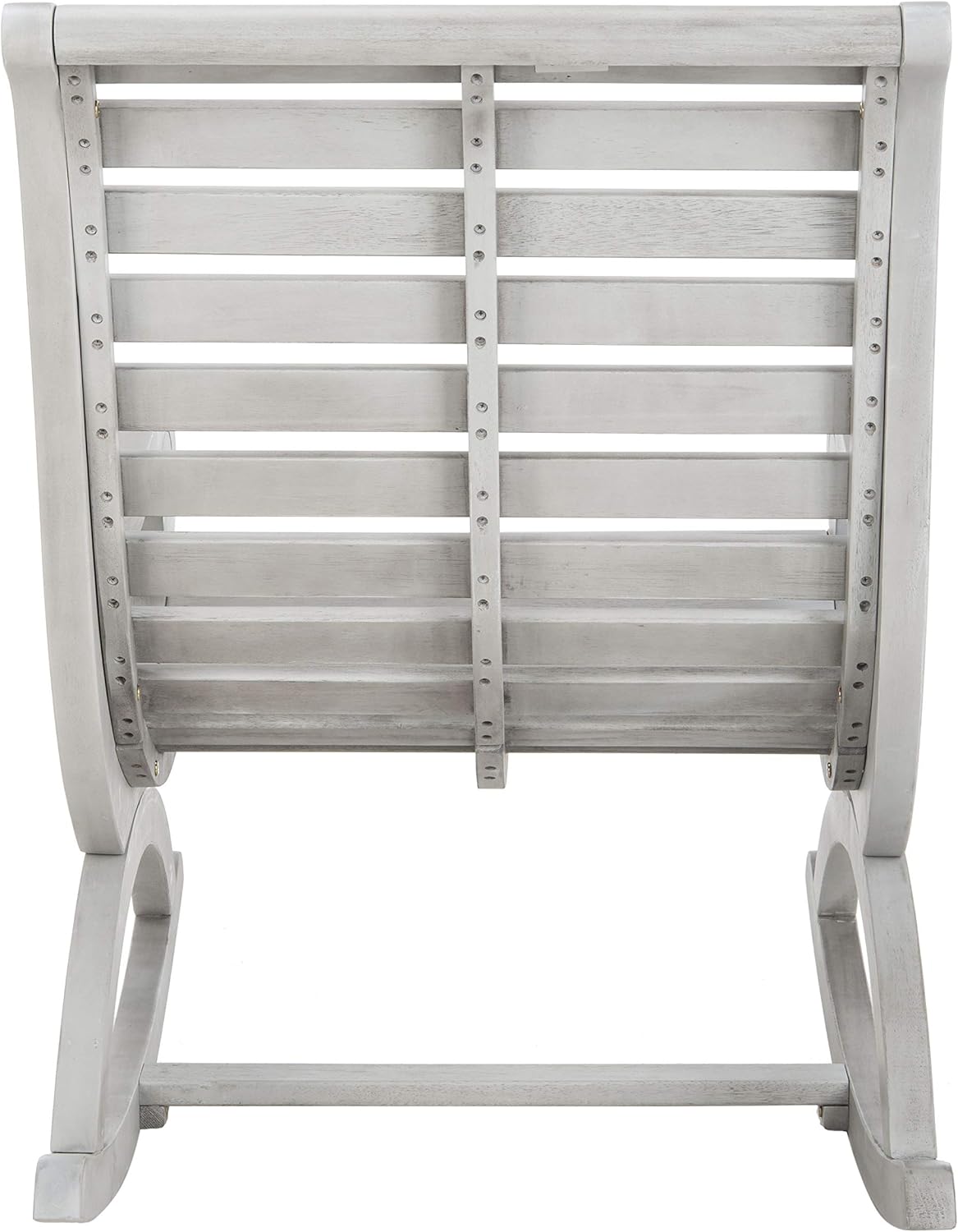 SAFAVIEH Outdoor - Sonora Grey Eucalyptus Wood Rocking Chair, Scroll Arm Patio Rocker, 17.7" Seat Height, Outdoor Furniture for Porch, Deck, Backyard (PAT7016A)