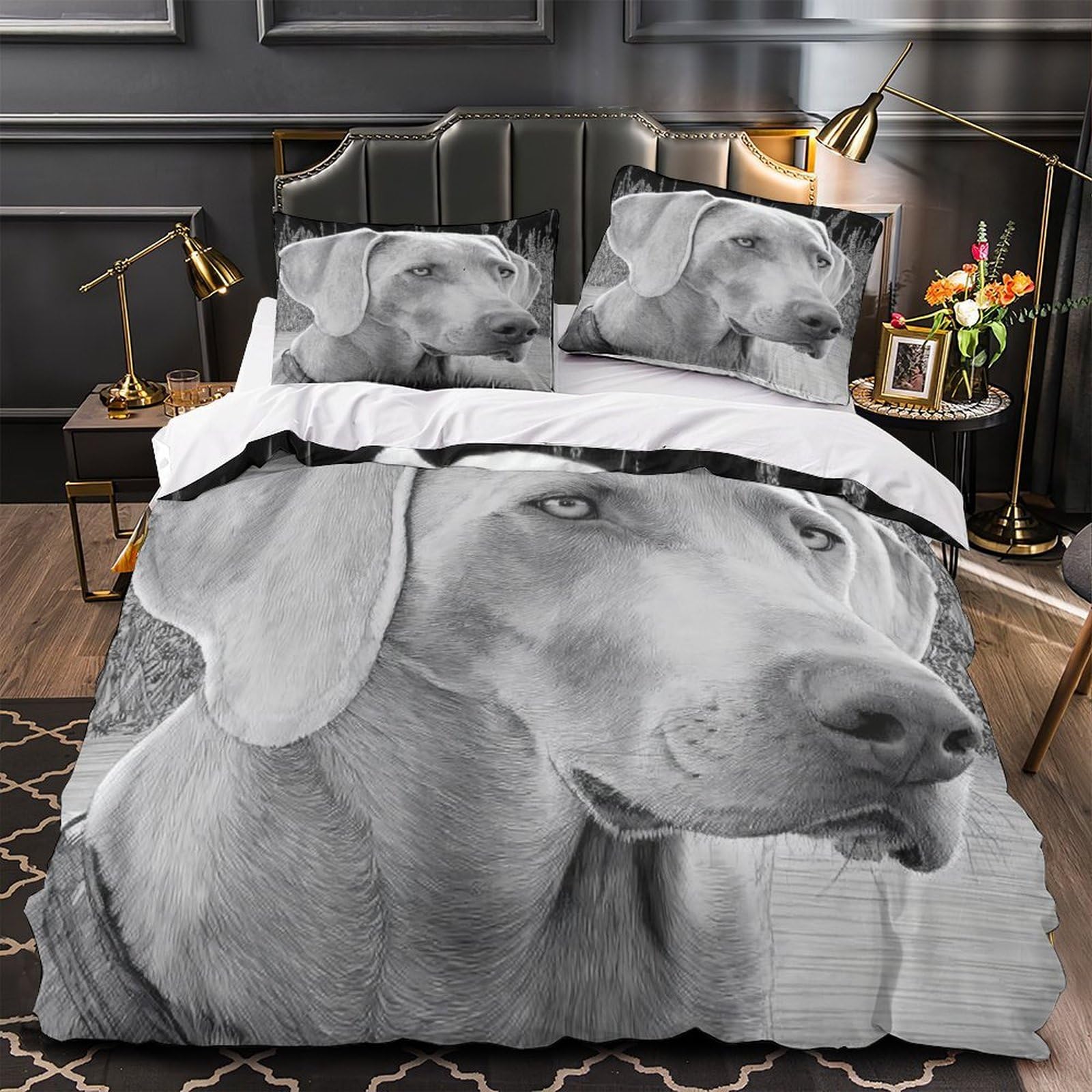 Housse de couette 140x200 Chien de Weimar en microfibre ultra douce haute densité