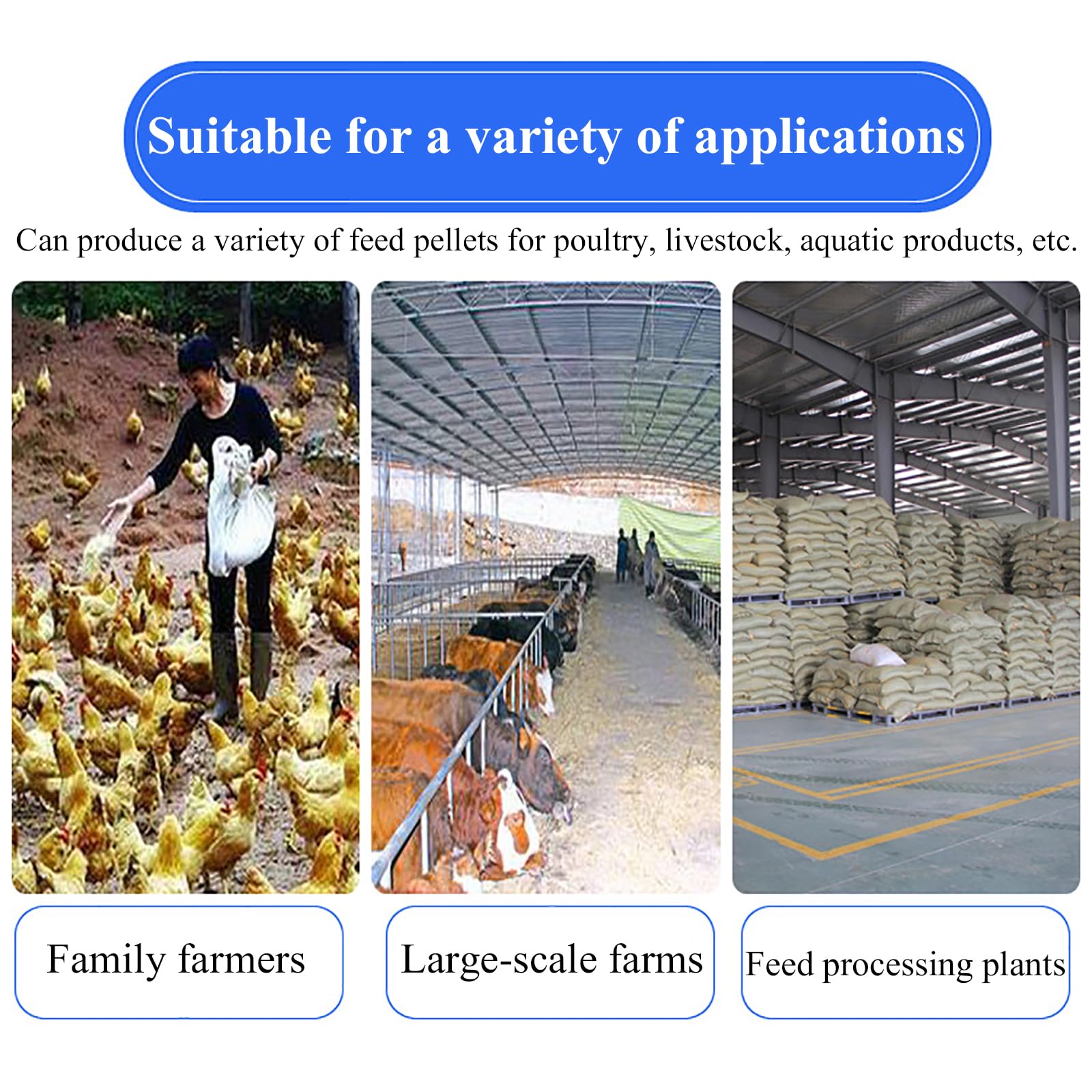 Máquina de pellets de alimentación animal, 70-120 kg/h, longitud de pellets ajustable, reduce los costos de reproducción, adecuada para harina de soja, granos, paja, maíz, salvado de trigo