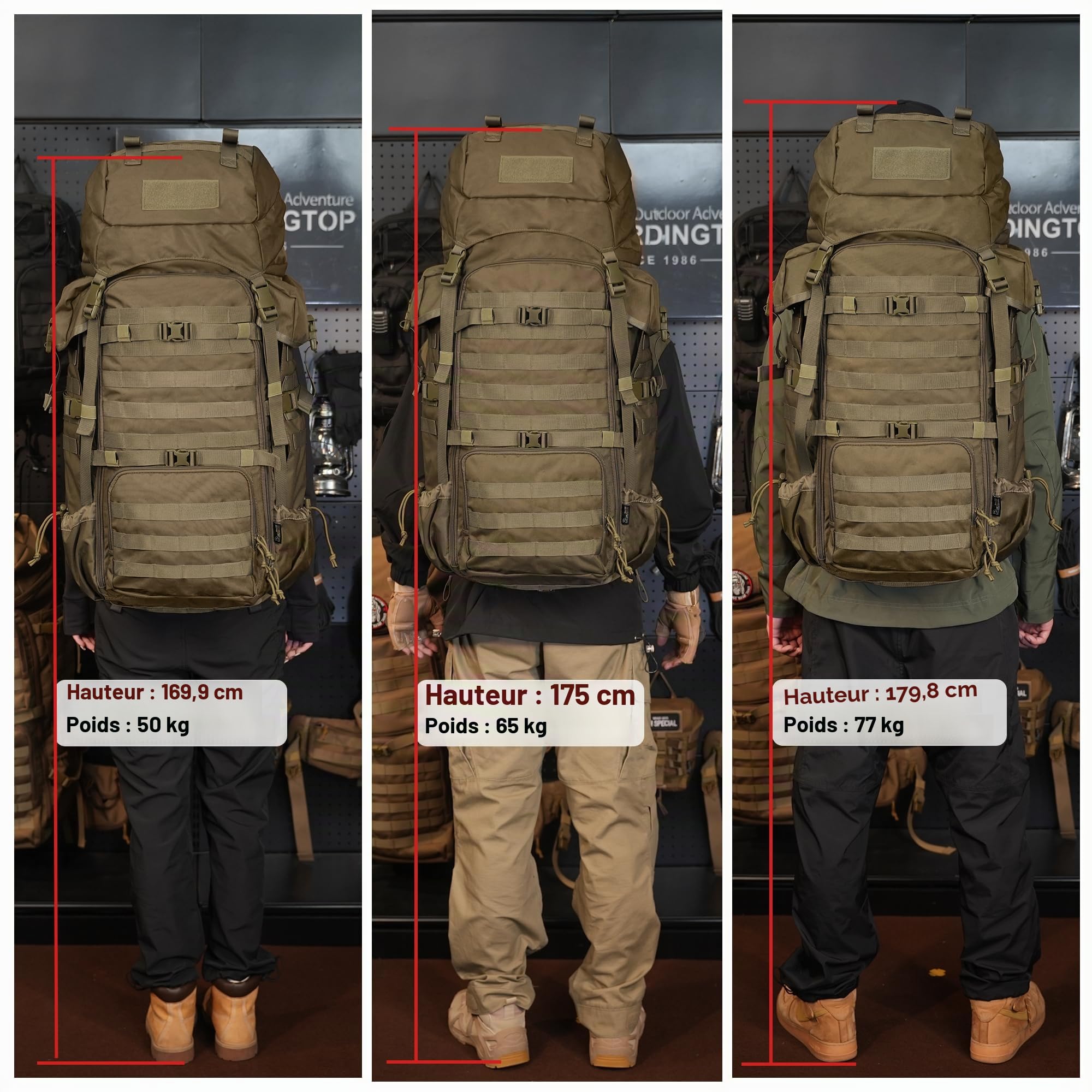 Mardingtop Sac à dos militaire 70L Sac à dos de trekking avec protection contre la pluie Sac à dos de randonnée en plein air Grande capacité Sac à dos pour la randonnée, l'alpinisme et les voyages