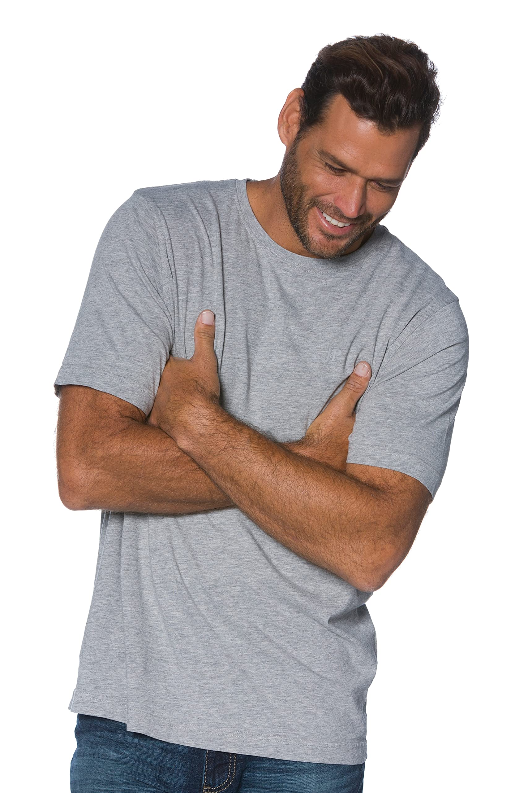 JP 1880 Menswear Big & Tall Plus Size L-8XL Everyday Crew Neck T-Shirt Grey Melange 8XL 702558 12-8XL