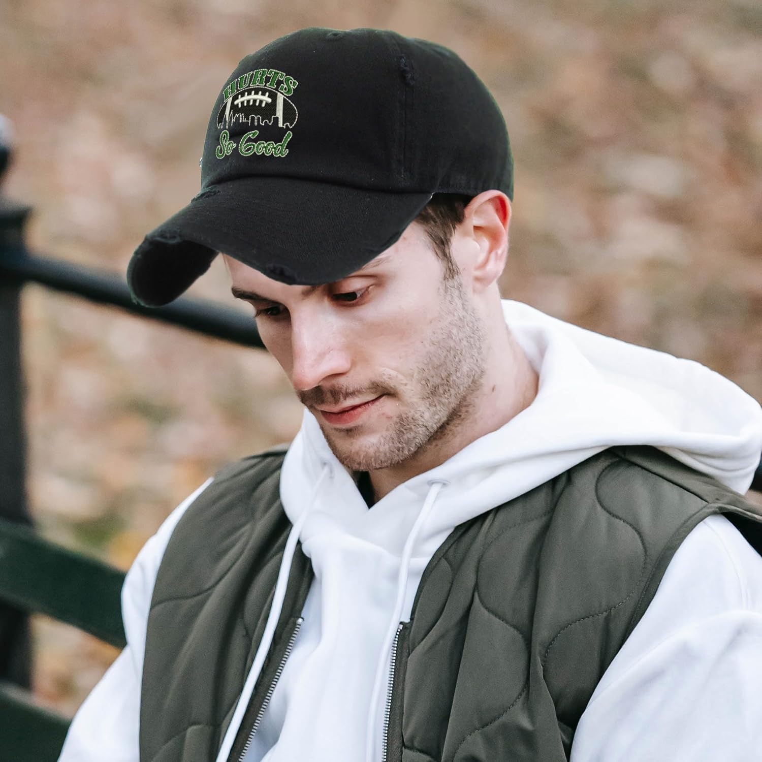 ALLNTRENDS Hurts So Good Philly Dad Hat Distressed Cap (Black)