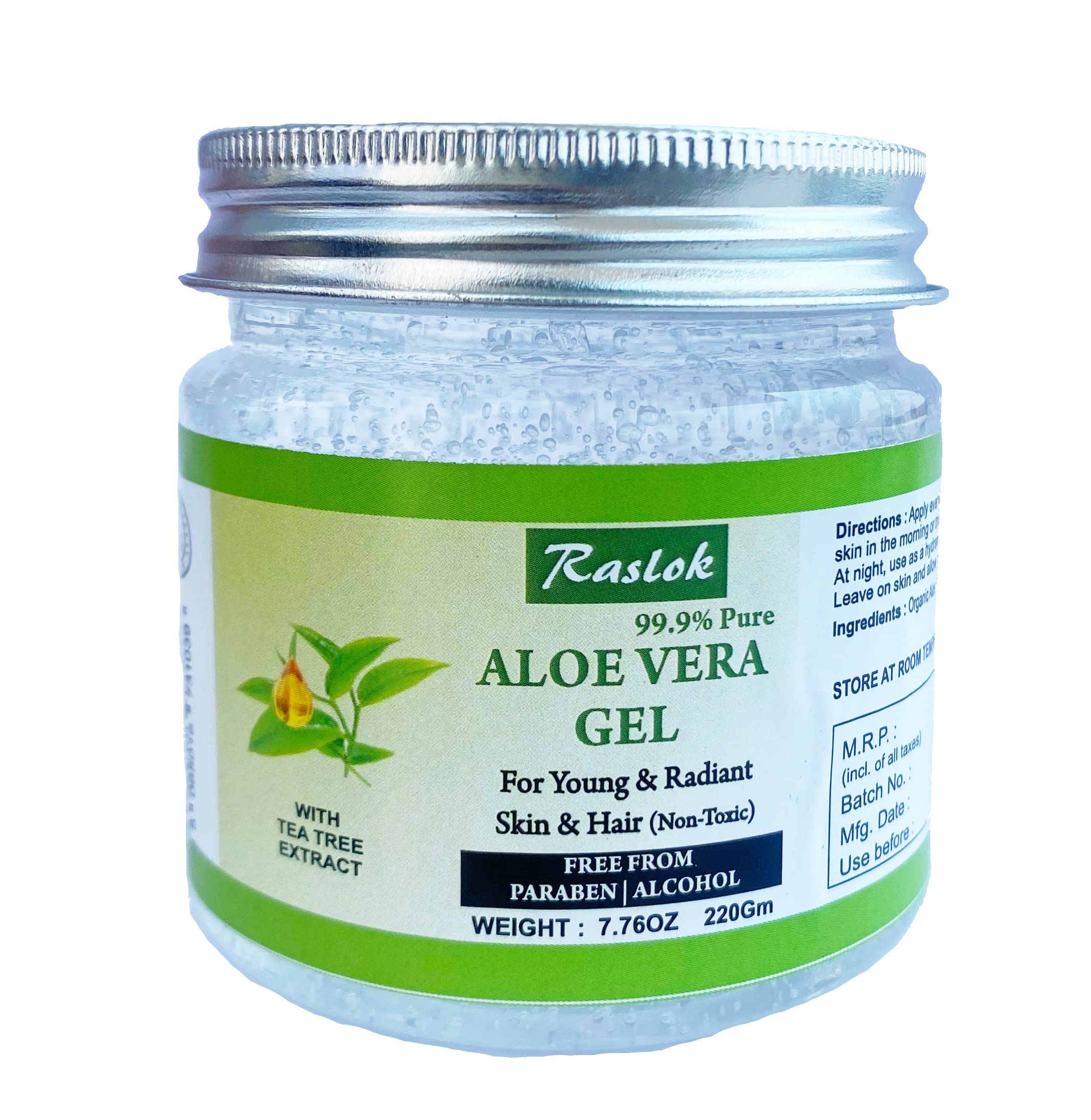 Raslok Aloe Vera Gel | 100% Pure and Natural Aloe Gel | For Moisturizing Face Skin & Hair Care | Durable Moisturizing Hydrating Soothing | Non-Sticky