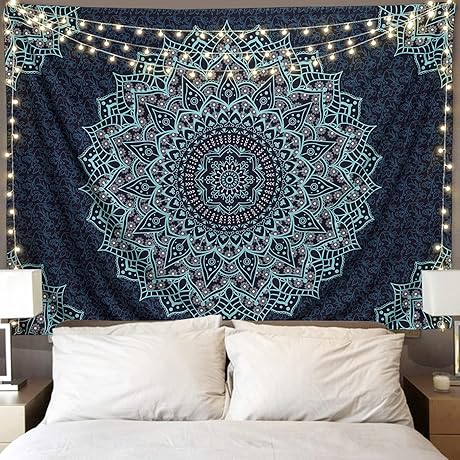 Edeesky Black Blue Mandala Navy Blue Tapestry