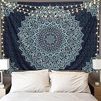 Edeesky Black Blue Mandala Tapestry Wall Hanging - Boho Hippie Aesthetic Vintage Decor for Bedroom Dorm Living Room
