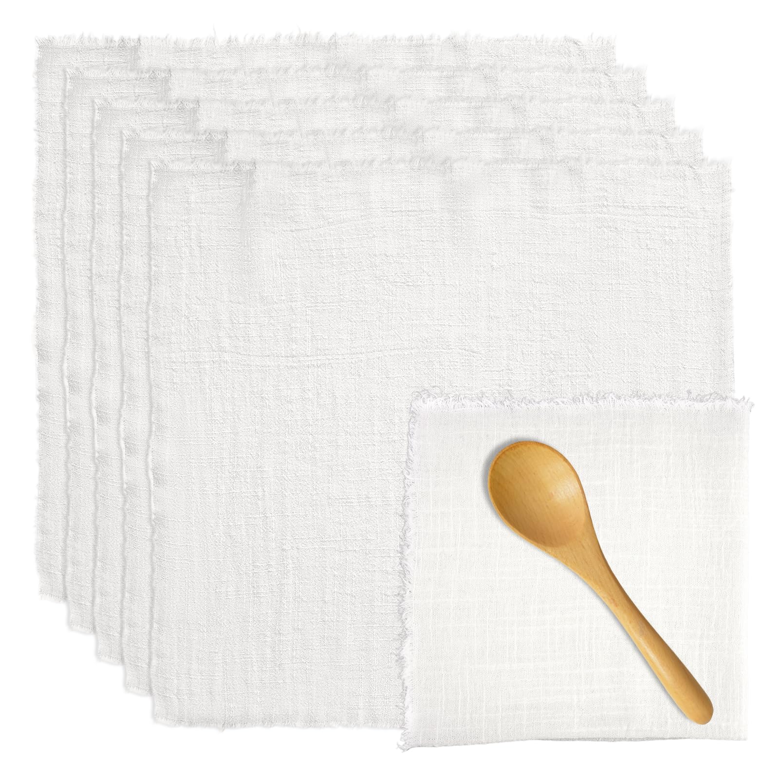 Lot De 6 Serviettes De Table En Coton Gaze 42x42cm - Franges, Couleur Beige | Réutilisables Pour Mariage, Fêtes, Restaurant