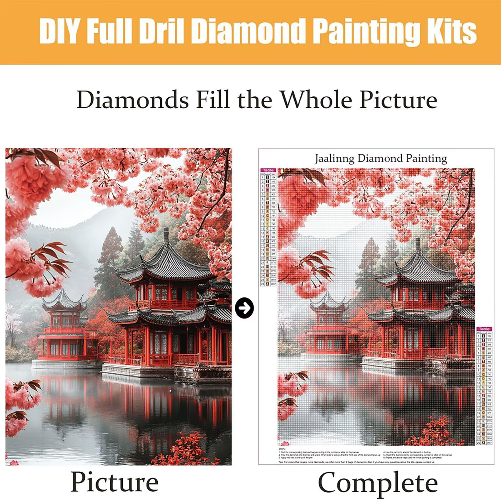 Diamond Painting Kit Completo, Diamond Painting Paesaggio, 5D Quadrato Pittura Diamante Kit Manualidades Adultos DIY Diamantini Crystal Art Disegni Ricamo Punto Croce Artigianale, 80x100cm Lago j0-630