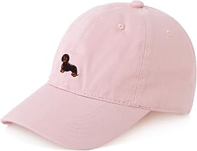 Made by Nami Women's Pink Dachshund Embroidered Cotton Adjustable Baseball Cap