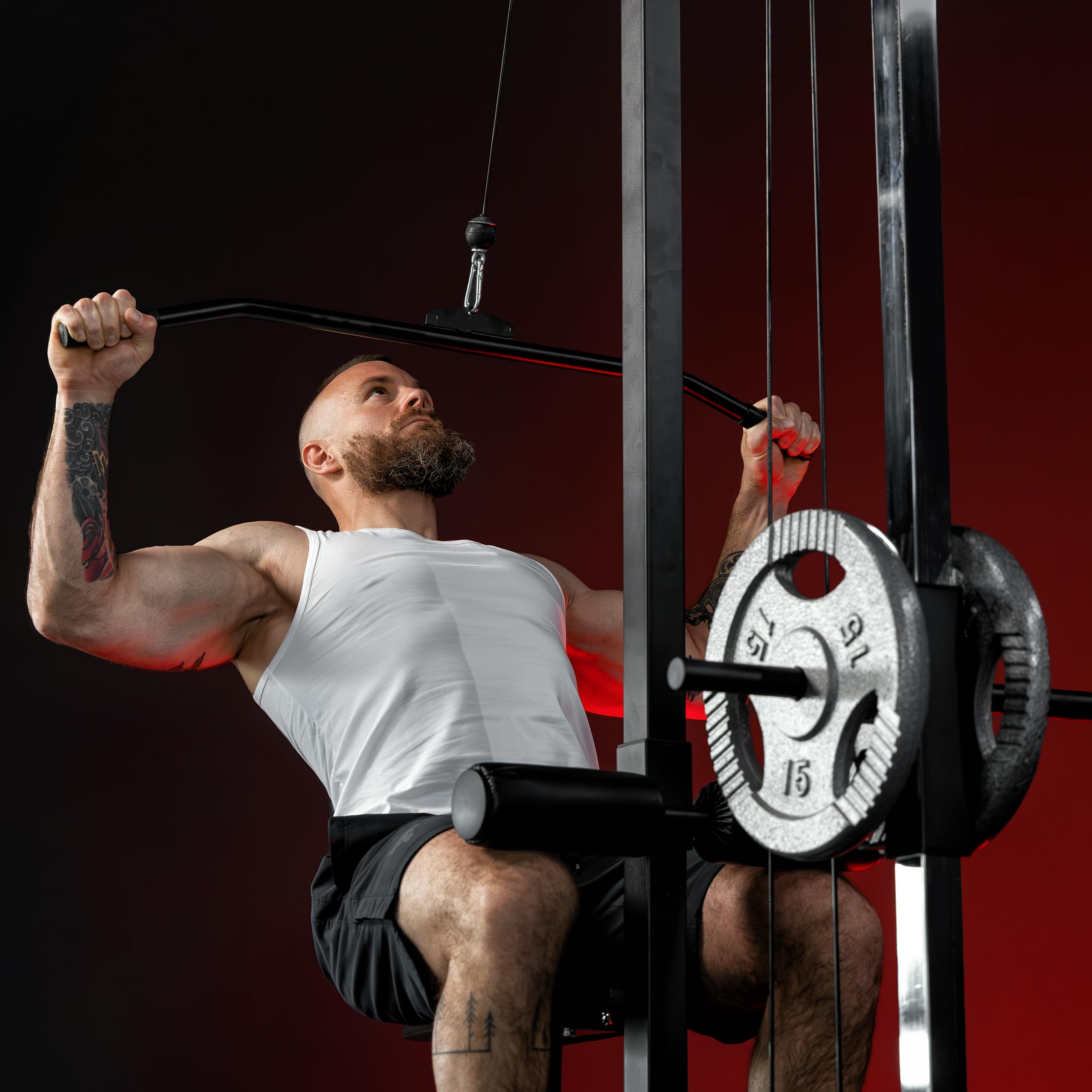 GORILLA SPORTS® Torre de poleas Ajustable, 30 mm | Incluye barra de tríceps y barra de poleas, Soporta hasta 280 kg, Estación de tracción de cables, Máquina de fitness