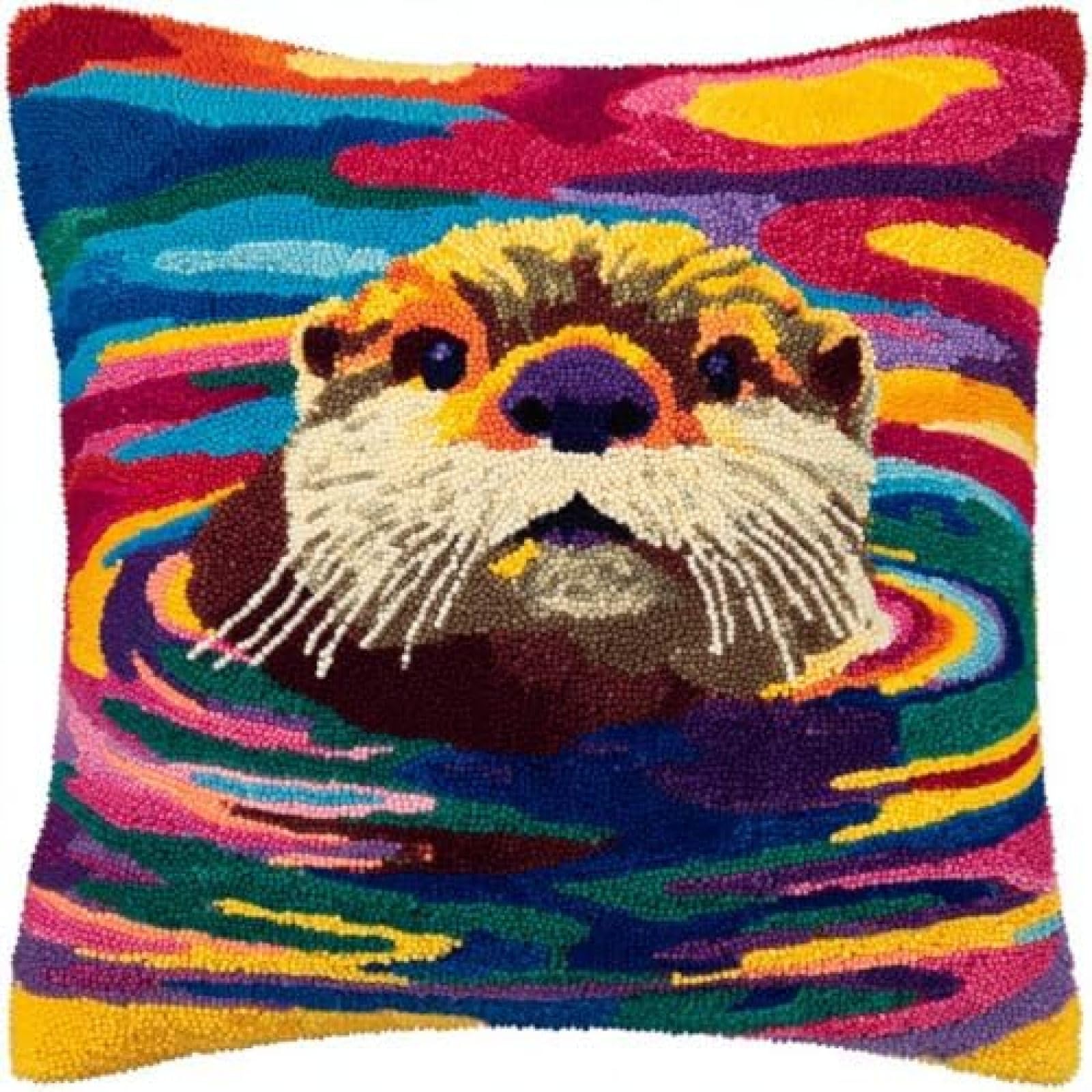 Kitphoenix Multicoloured Diy Latch Hook Cushion Kit Otter In Water,Beginner-Friendly Rug Hooking Pillow Kit,Crochet Craft Cushion Cover For Home Decor,43X43 Cm-2