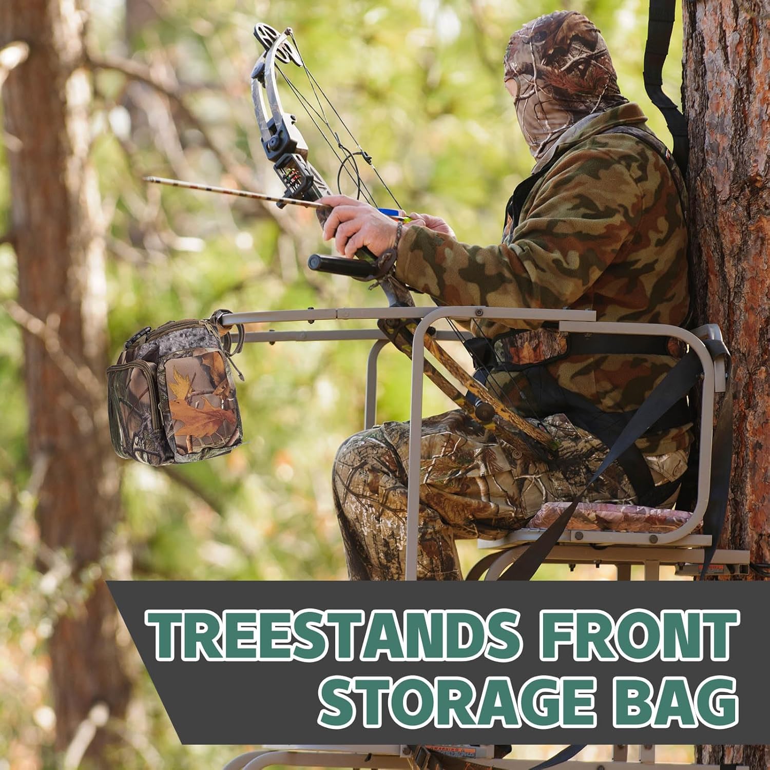 Suhine 2 Pcs Treestand Front Storage Bags Camo Tree Stand Accessories Ladder Waterproof Military Packs Camouflage Treestand Bag for Hunting Outdoor Climbing Tree Hiking Fishing Tactical Saddle - Image 4