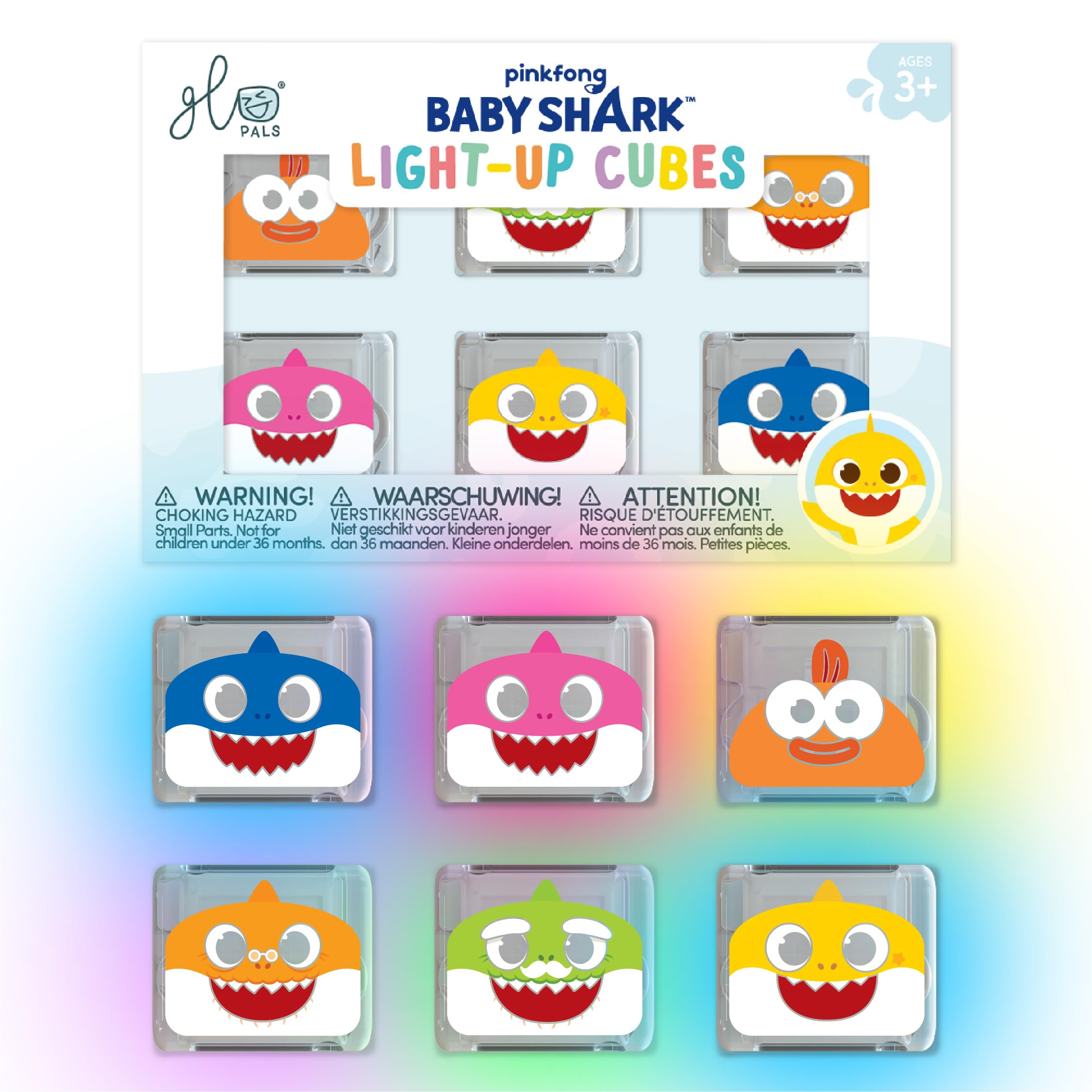 Glo Pals Water Activated Light-Up Sensory Bath Toy Cubes for Bathtime and Sensory Play, 6 Reusable Light-Up Cubes for Kids and Toddlers, Baby Shark-image-12