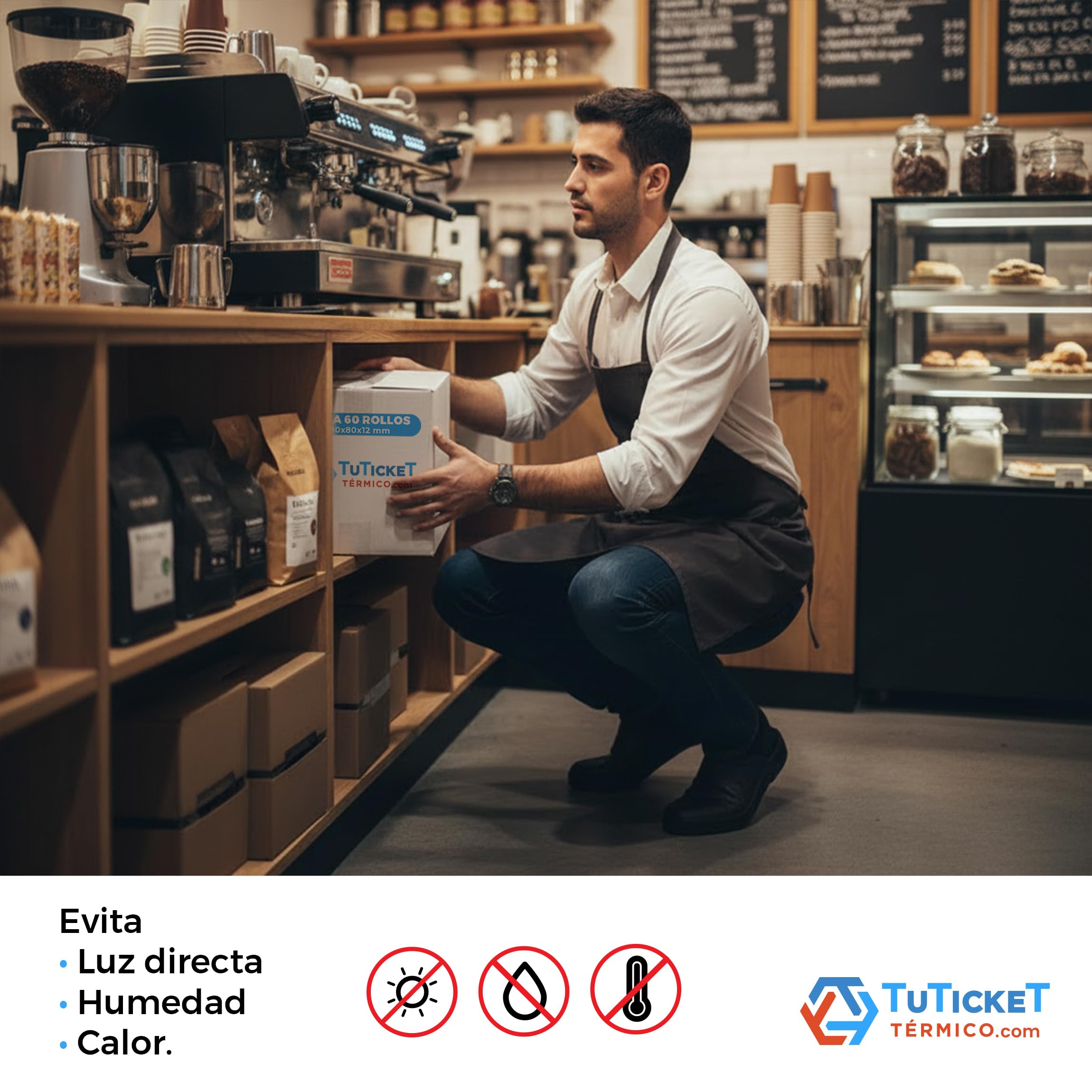 Rollo de Papel Térmico 57x55x12 mm (40 uds) para Caja Registradora, TPV e Impresora Térmica de Ticket con Salida de 57mm de Ancho. Sin Bisphenol A