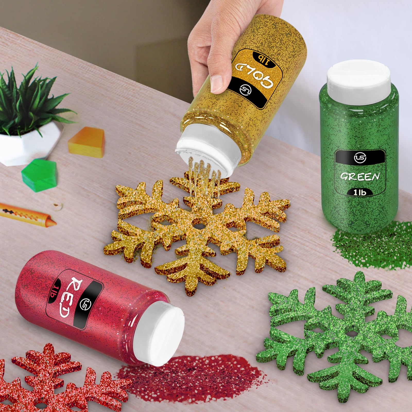 Purpurina navideña – 4 unidades de purpurina a granel – 1 libra EA purpurina para manualidades, purpurina para resina, purpurina fina para álbumes de recortes y decoración de Navidad, paquete de