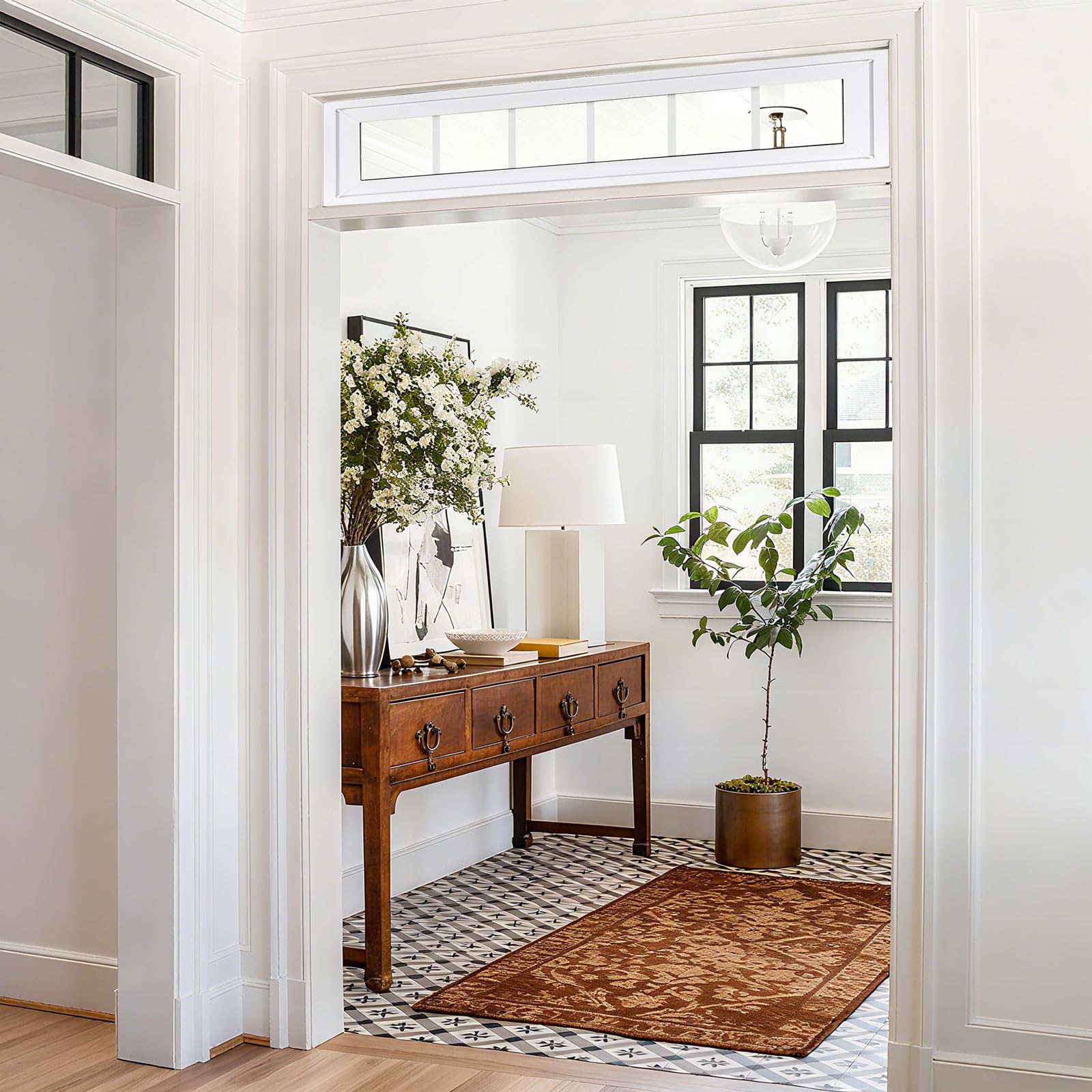 Ventana de vinilo para el hogar, 10 x 36 pulgadas, ventana fija de doble panel con rejillas y vidrio templado para casa, garaje (blanco)