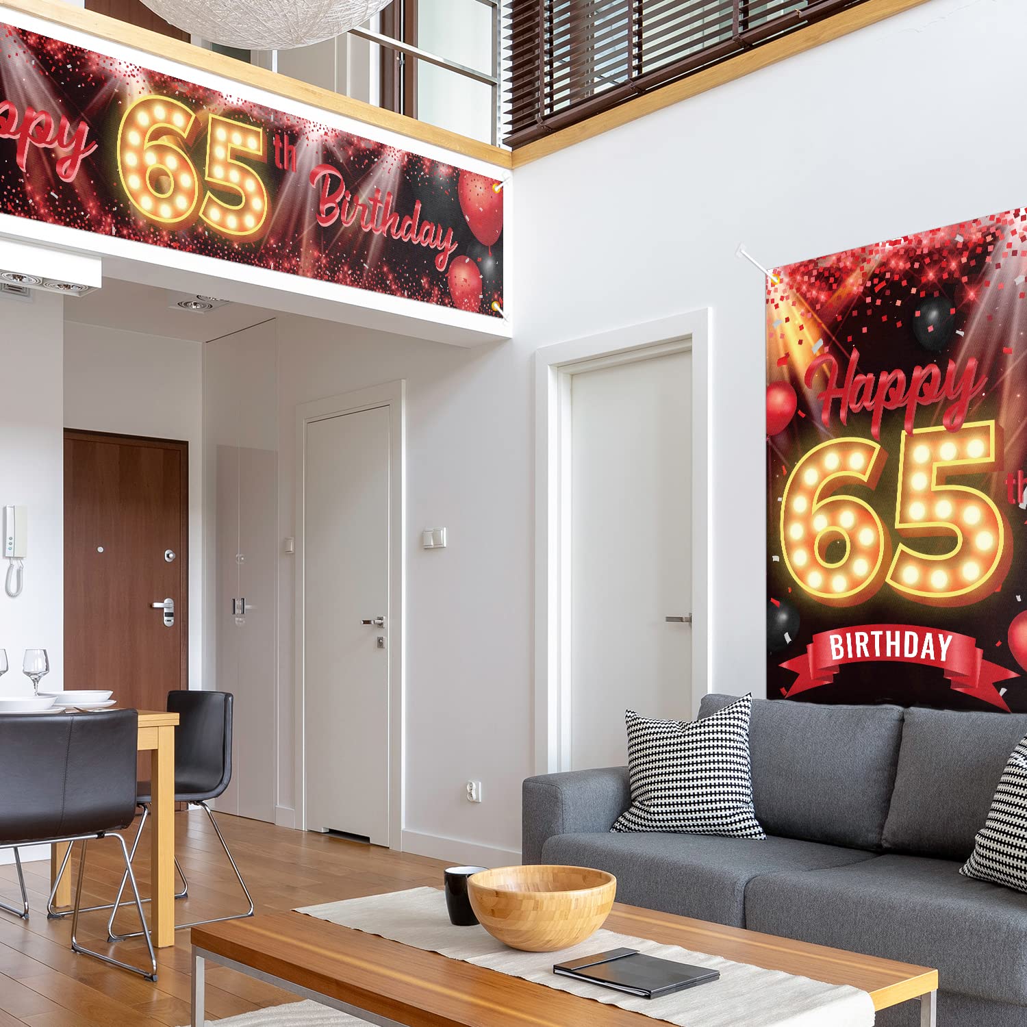 Juego de letreros para puerta de 65 cumpleaños, decoración de cumpleaños de 65 años, suministros de fiesta para mujeres y hombres, color rojo
