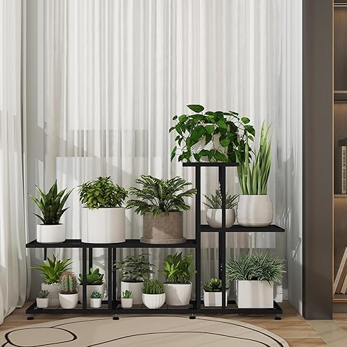 Miniatura 4 de Soporte de esquina para plantas de interior y exterior, para patio, estante esquinero de metal negro de 7 niveles para macetas múltiples, estante de