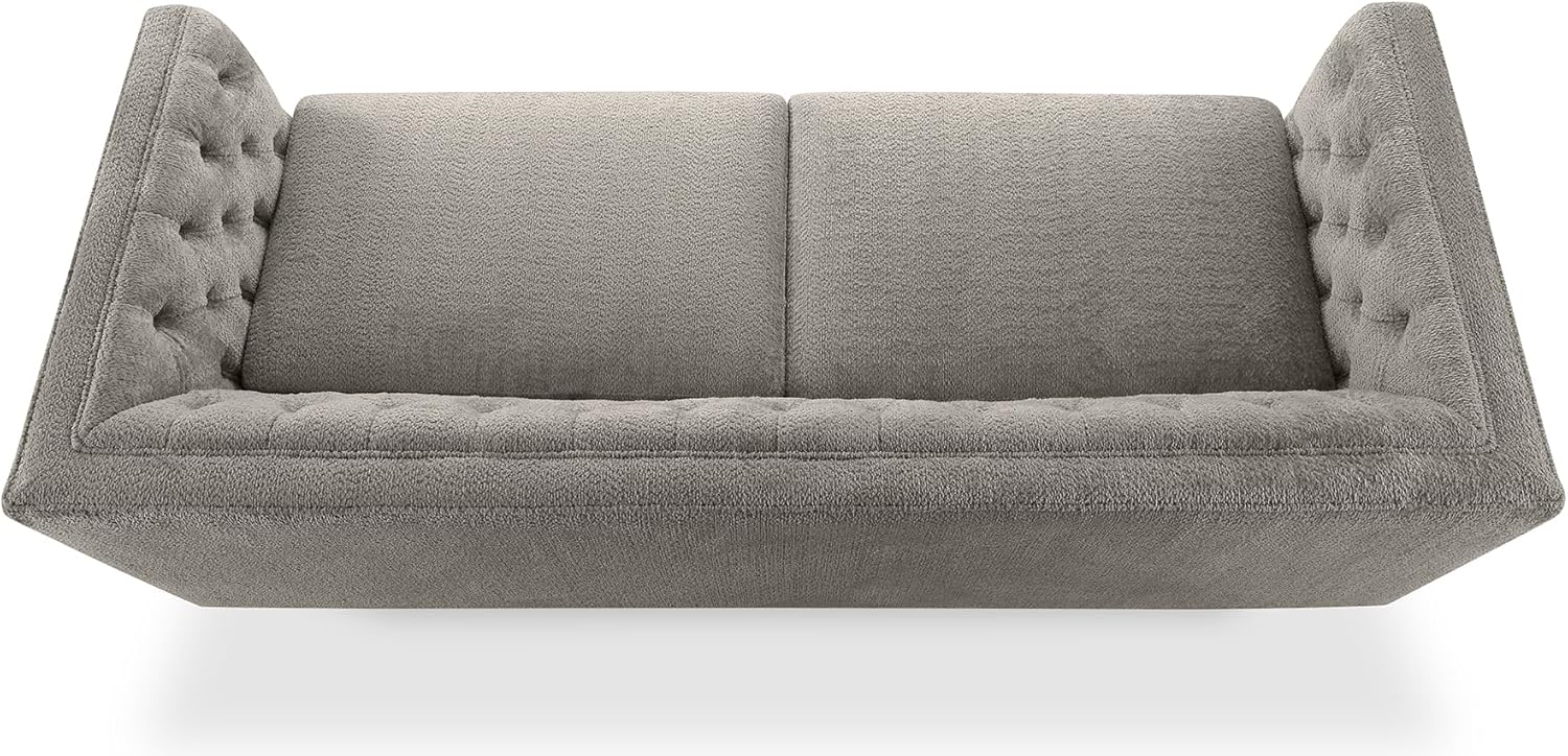 CHERS 79 Inch Sofa Couch with Button Tufted Back, Vintage Mid Century Modern Sofa, Fabric Upholstered Loveseat, 2-Seater Couches for Living Room, Bedroom, Office, Square Arms, Solid Wood Legs, Gray