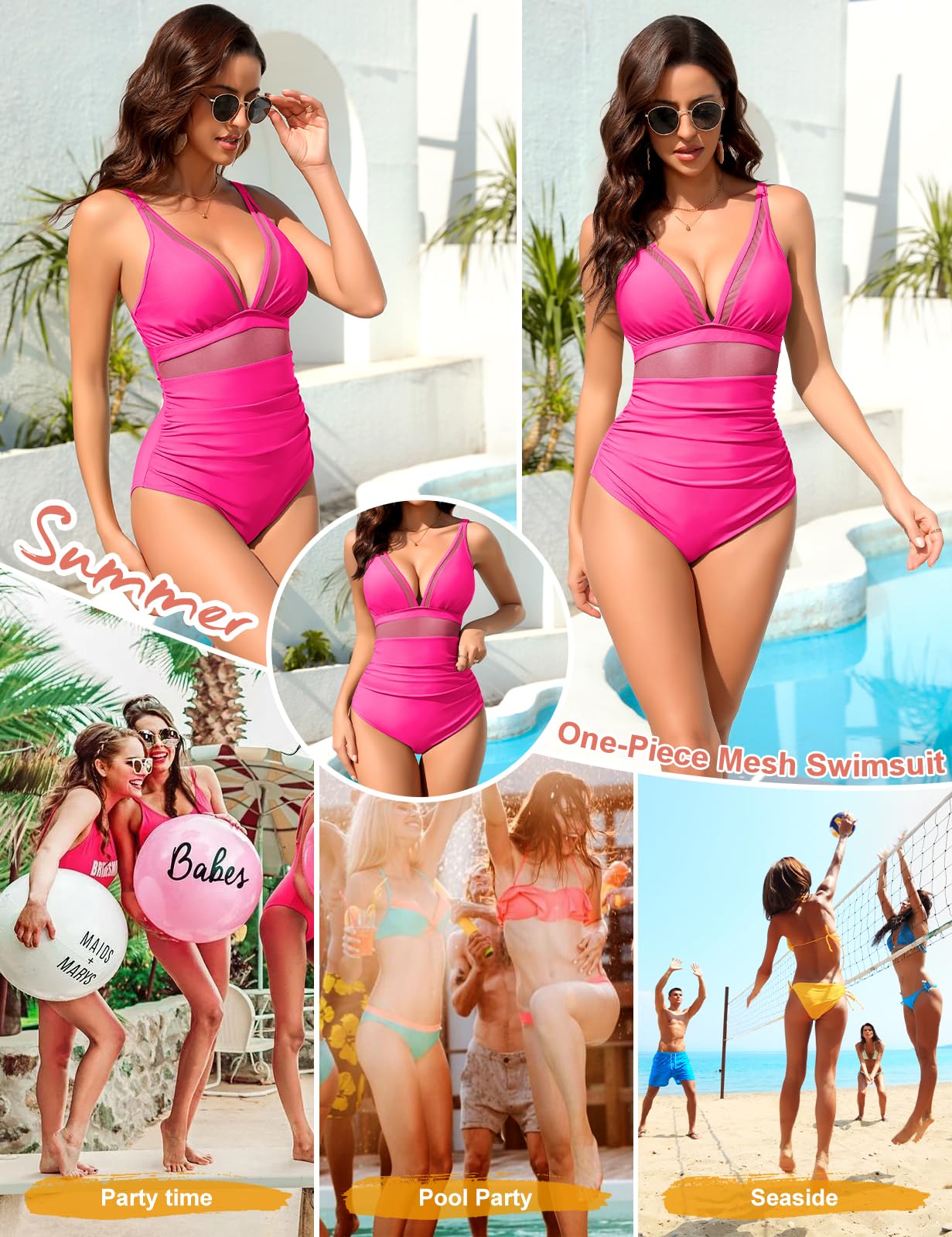 CMTOP Costume da Bagno Intero da Donna, Costumi Intero Collo a V Profondo con Spalline Regolabili con Beachwear Swimwear