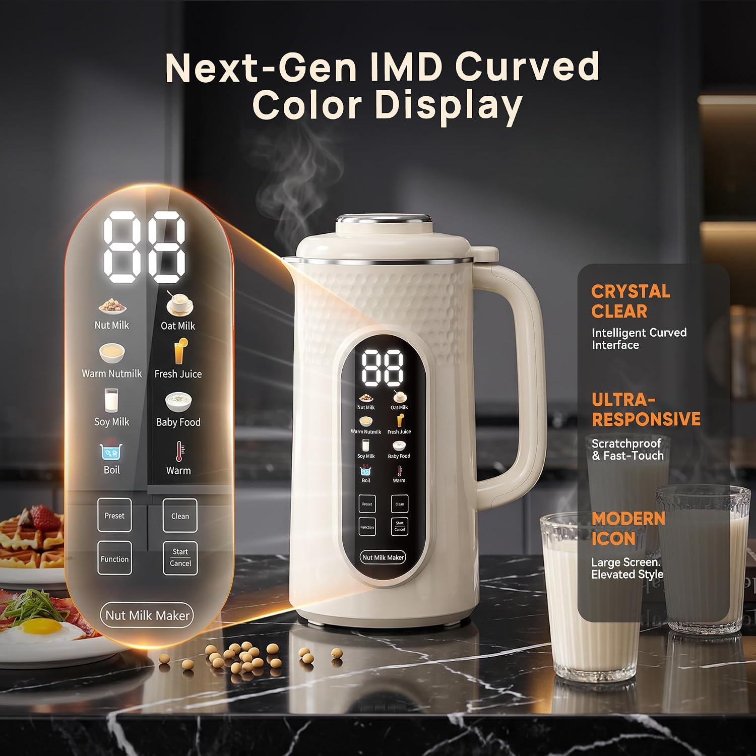 10 in 1 Nut Milk Maker Machine, 42oz IMD Screen Almond Milk Maker, Soy Milk Maker with Self-Cleaning, Delay Start, Keep Warm, Boil Water