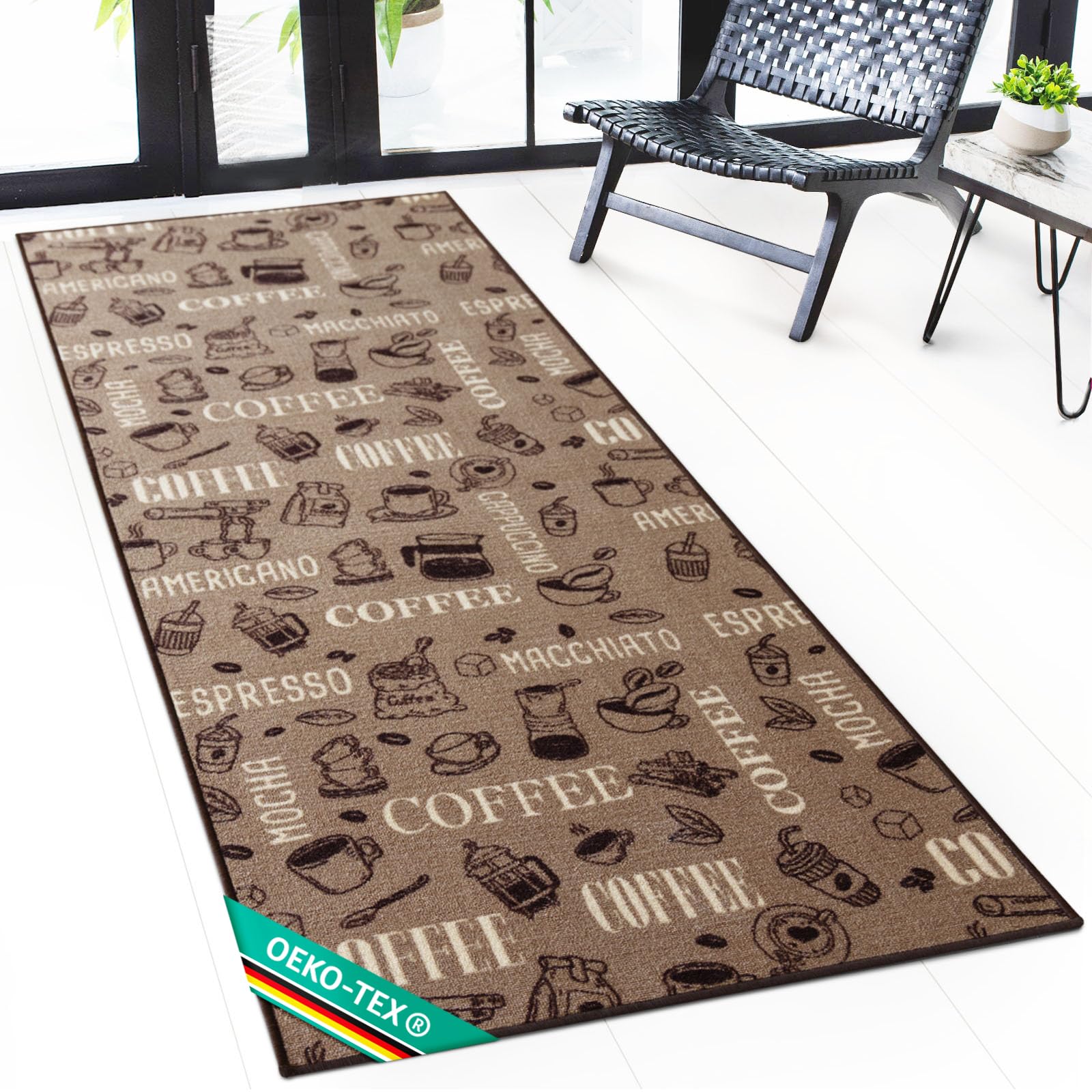 Floordirekt Tappeto antiscivolo, lavorazione di alta qualità, dorso antiscivolo, disponibile in diverse misure (80 x 300 caffè)