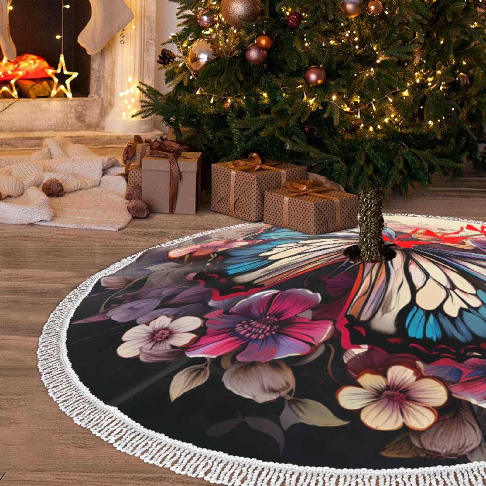 Tapis de sapin de Noël 121,9 cm pour cacher le pied de l'arbre et retenir les aiguilles de pin