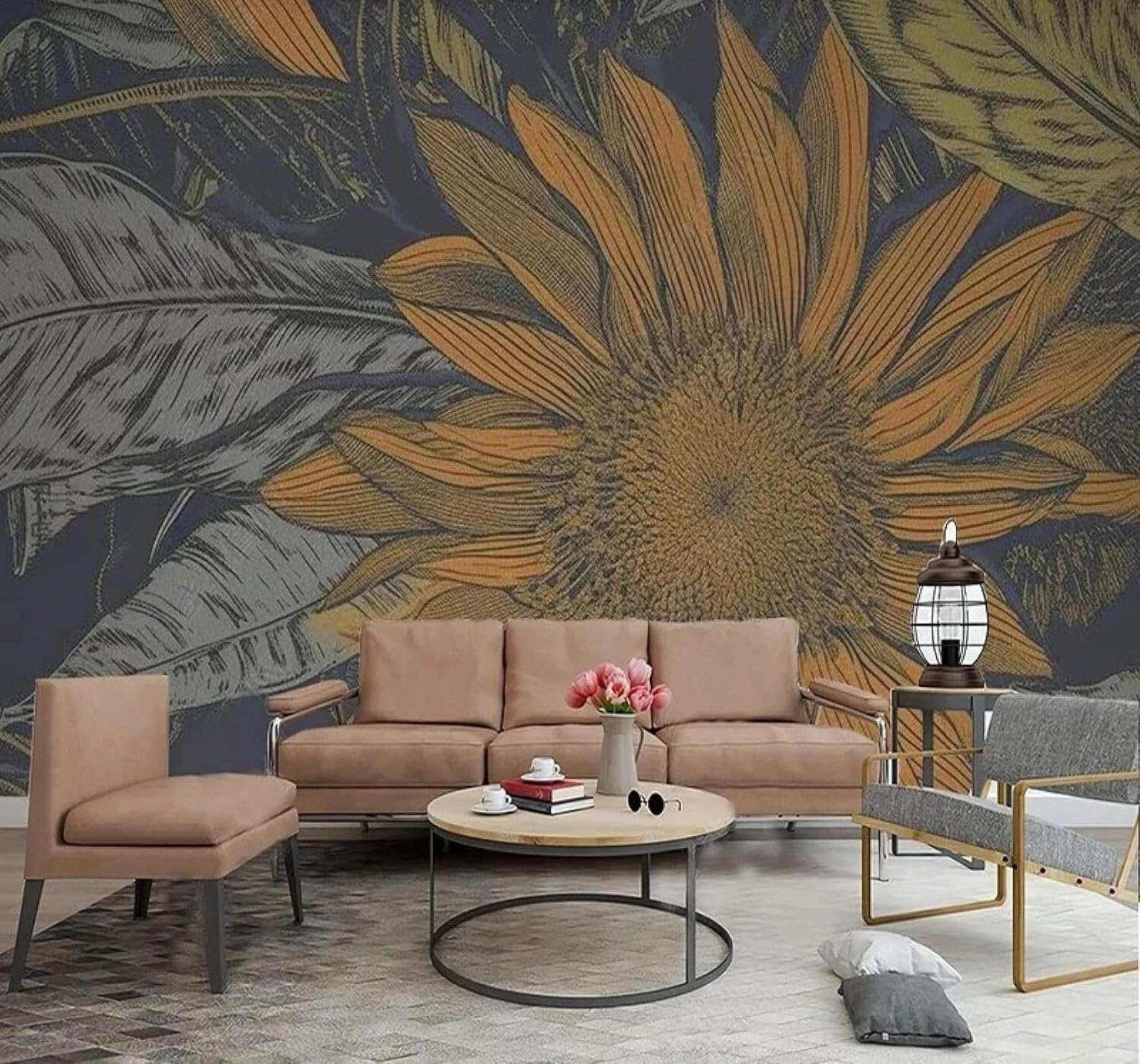 XLMING Retro Hand Drawn Plants Sunflowers Art 3D Wallpaper Luxury Home Dining Decor Paste Sofa Living Room The Wall for Bedroom Mural-150cm×105cm